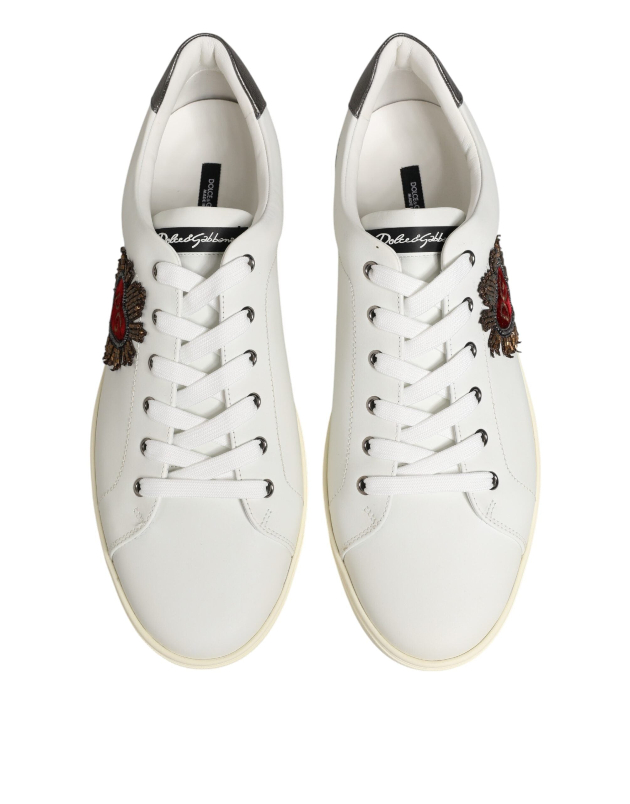 Dolce & Gabbana Weiße Leder-Sneaker mit Herzapplikation