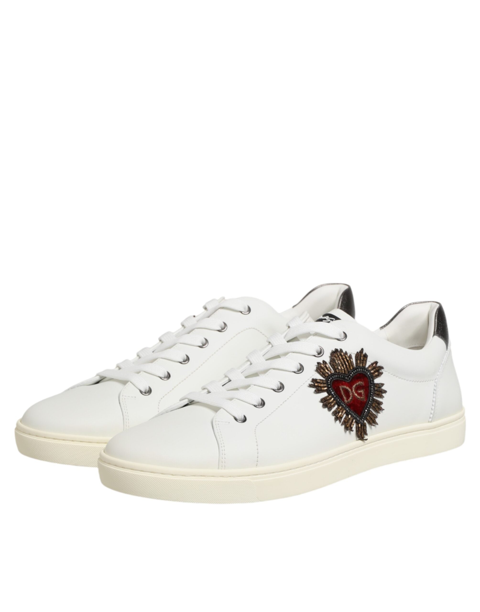 Dolce & Gabbana Weiße Leder-Sneaker mit Herzapplikation