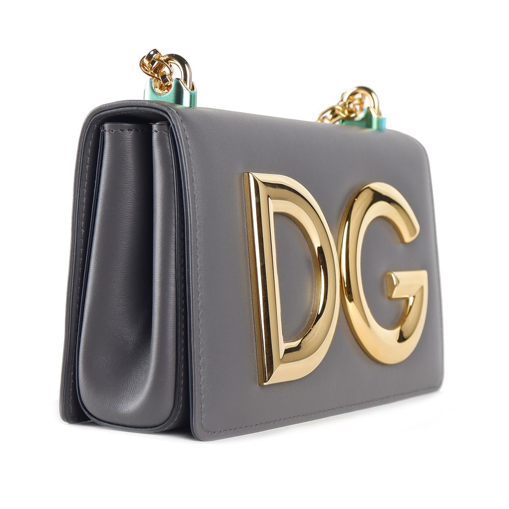Dolce & Gabbana Gray Calfskin Women Shoulder Bag