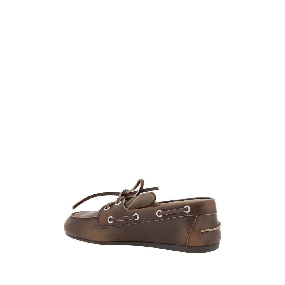 Miu Miu Brown Calf Leather Bos Taurus Slip-On Loafers