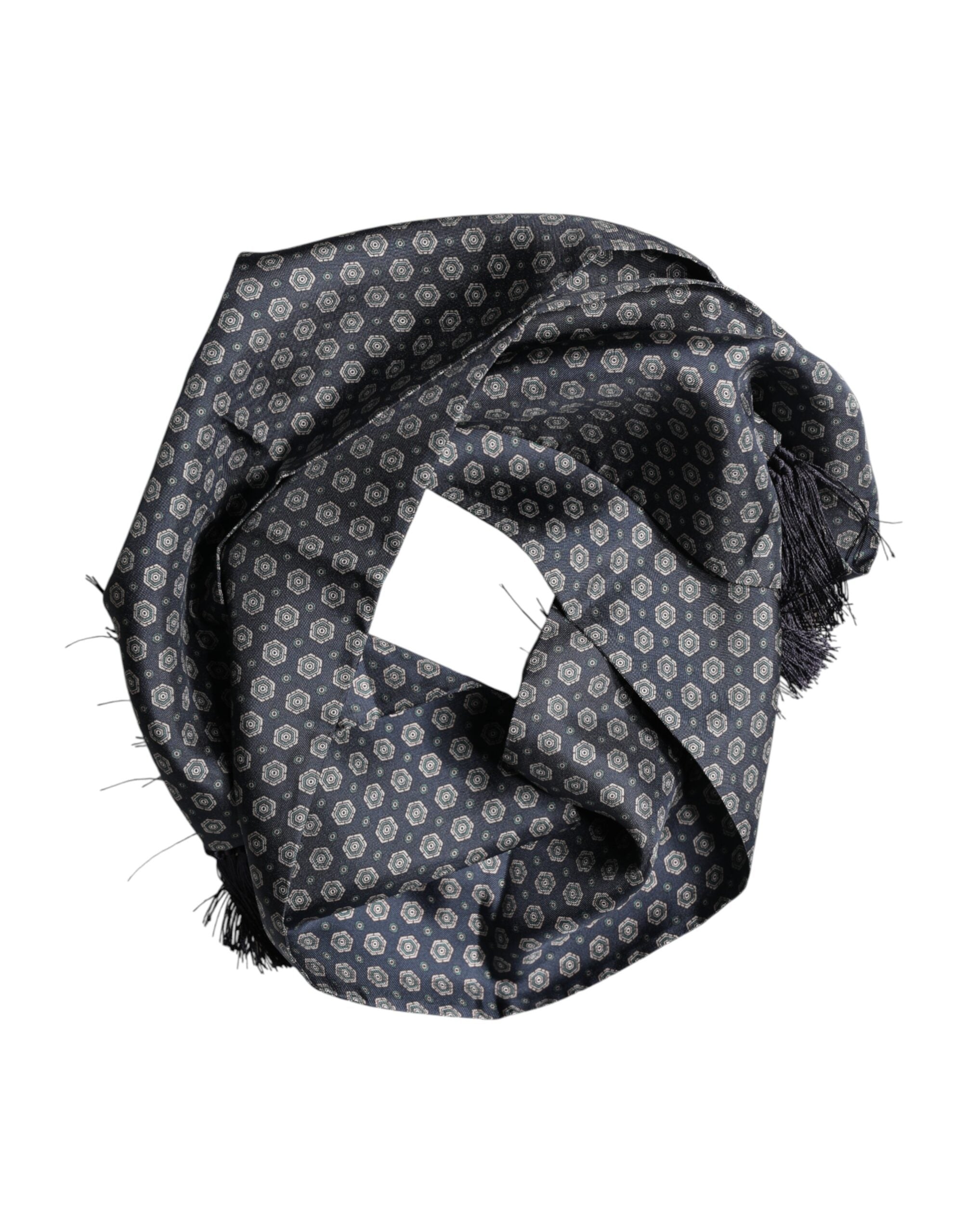 Dolce & Gabbana Blue Patterned Fringes Neck Foulard Scarf