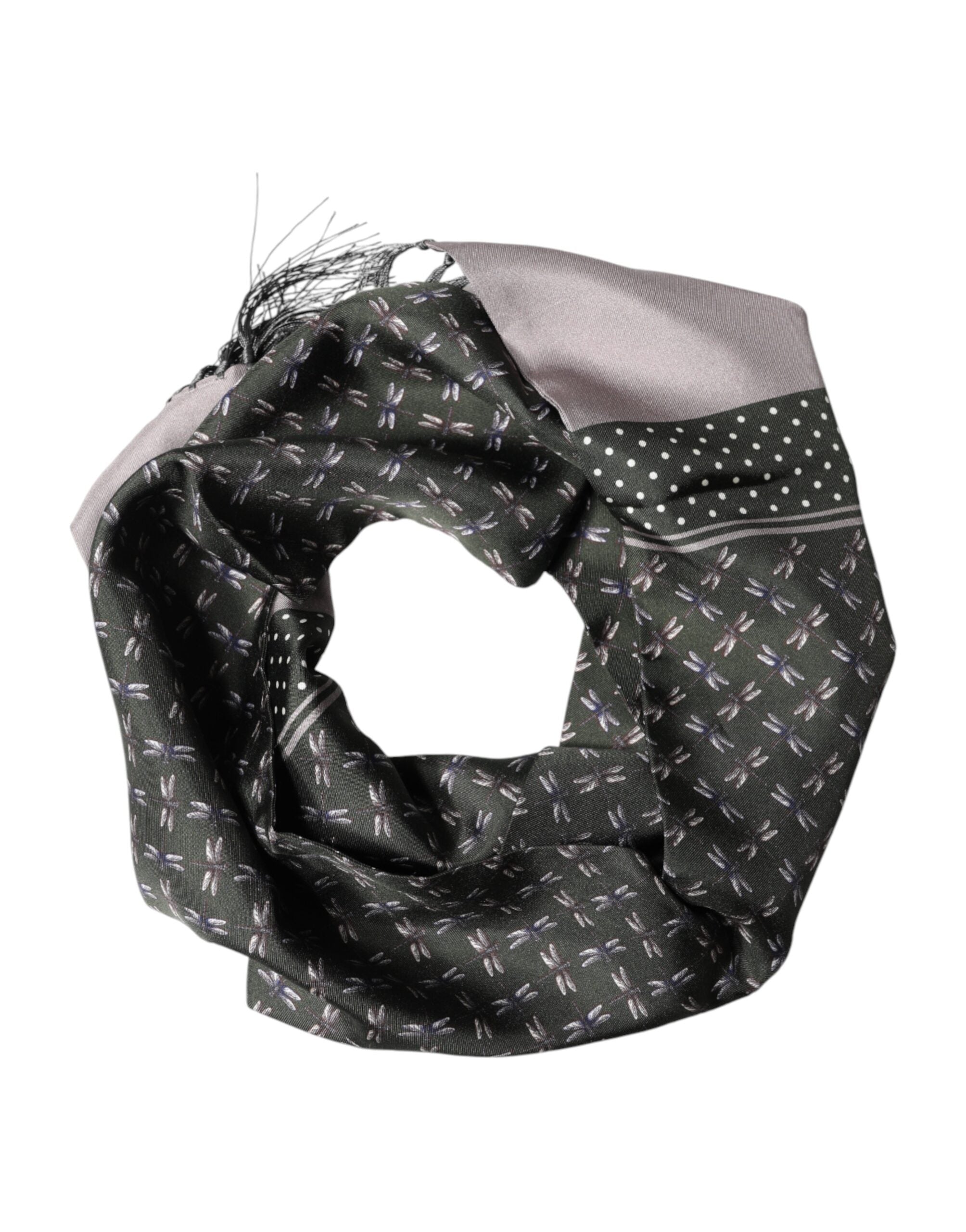 Dolce & Gabbana Gray Patterned Fringes Neck Foulard Scarf