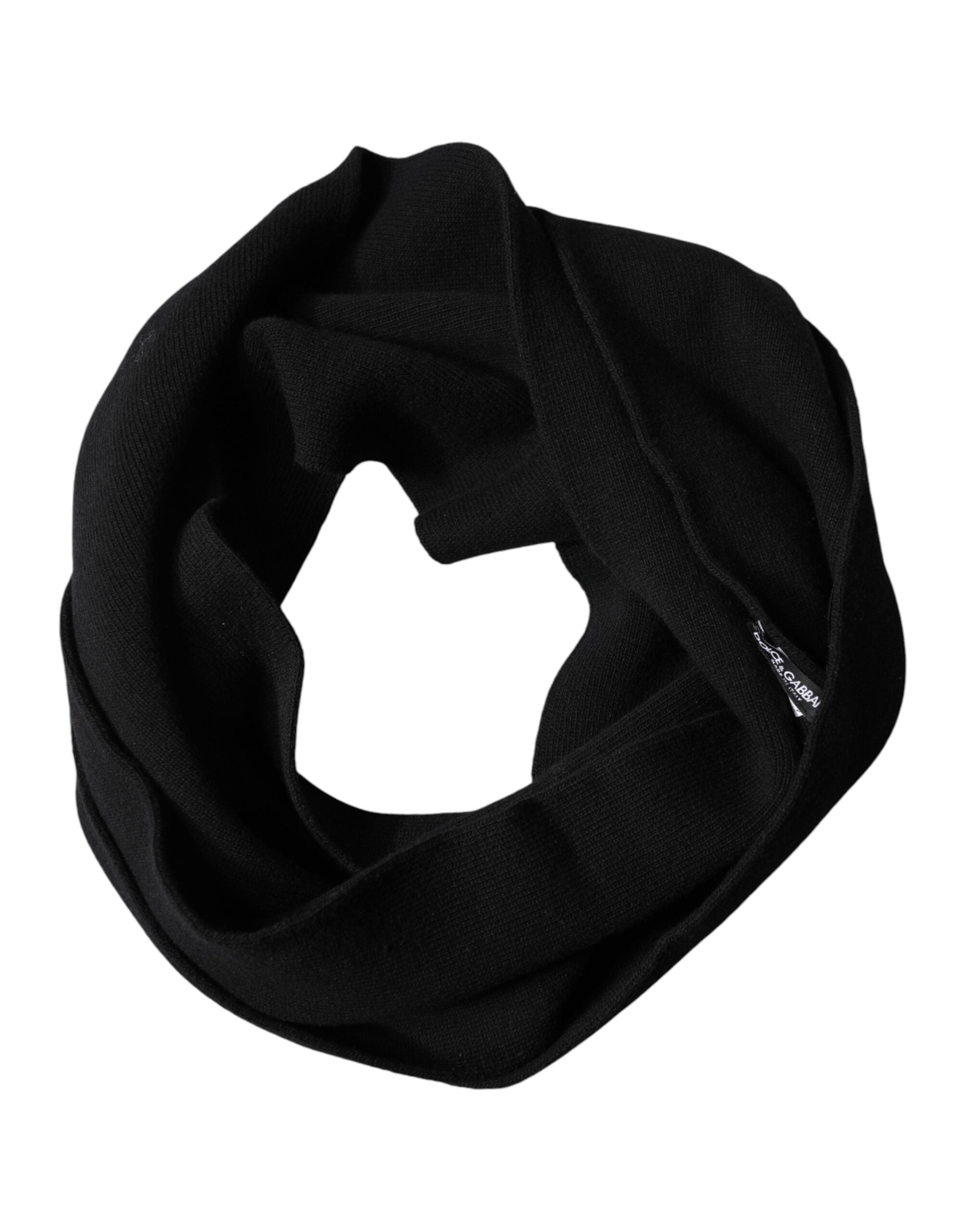 Dolce & Gabbana Black Wool Knitted Neck Wrap Foulard Scarf