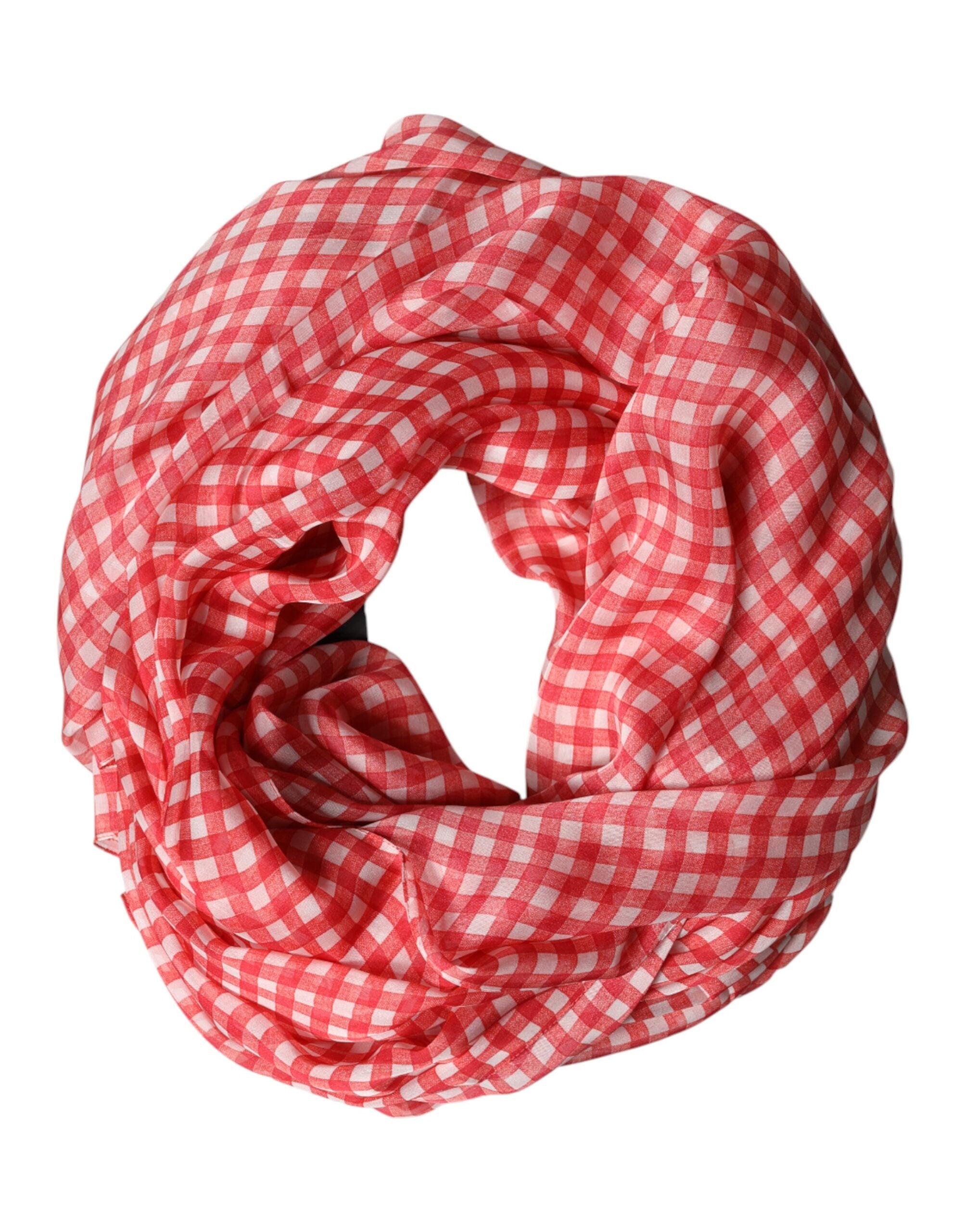 Dolce & Gabbana Red Checkered Silk Neck Wrap Shawl Scarf
