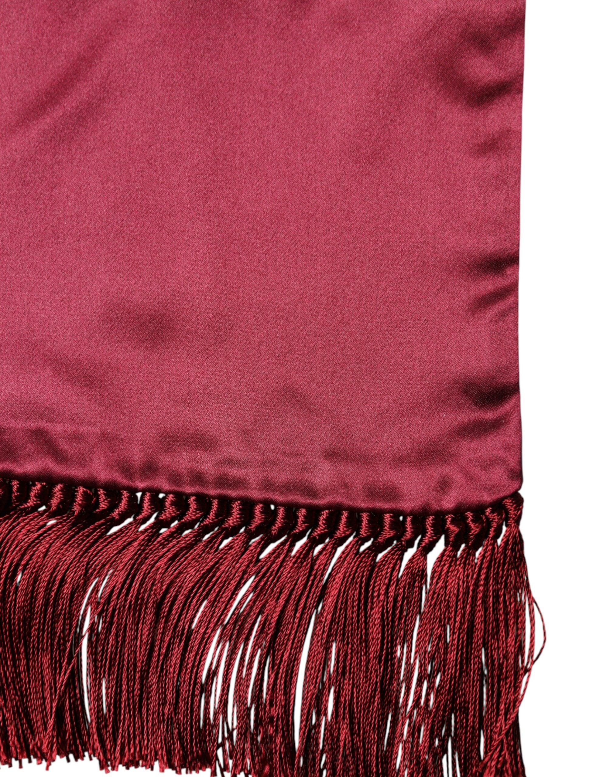 Dolce & Gabbana Red Satin Silk Fringes Neck Foulard Scarf