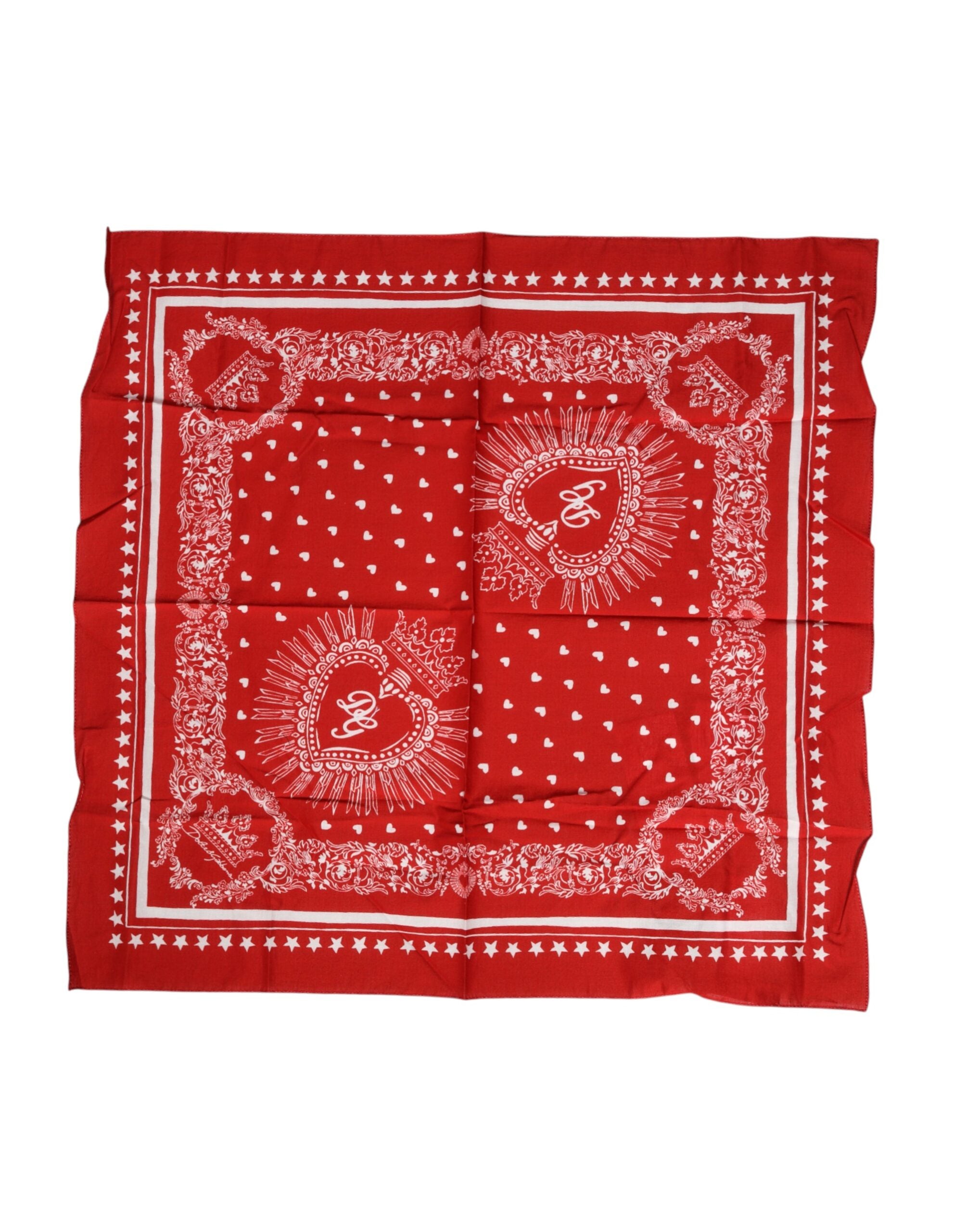 Dolce & Gabbana Red DG Sacred Heart Cotton Foulard 51cm x 49cm Scarf