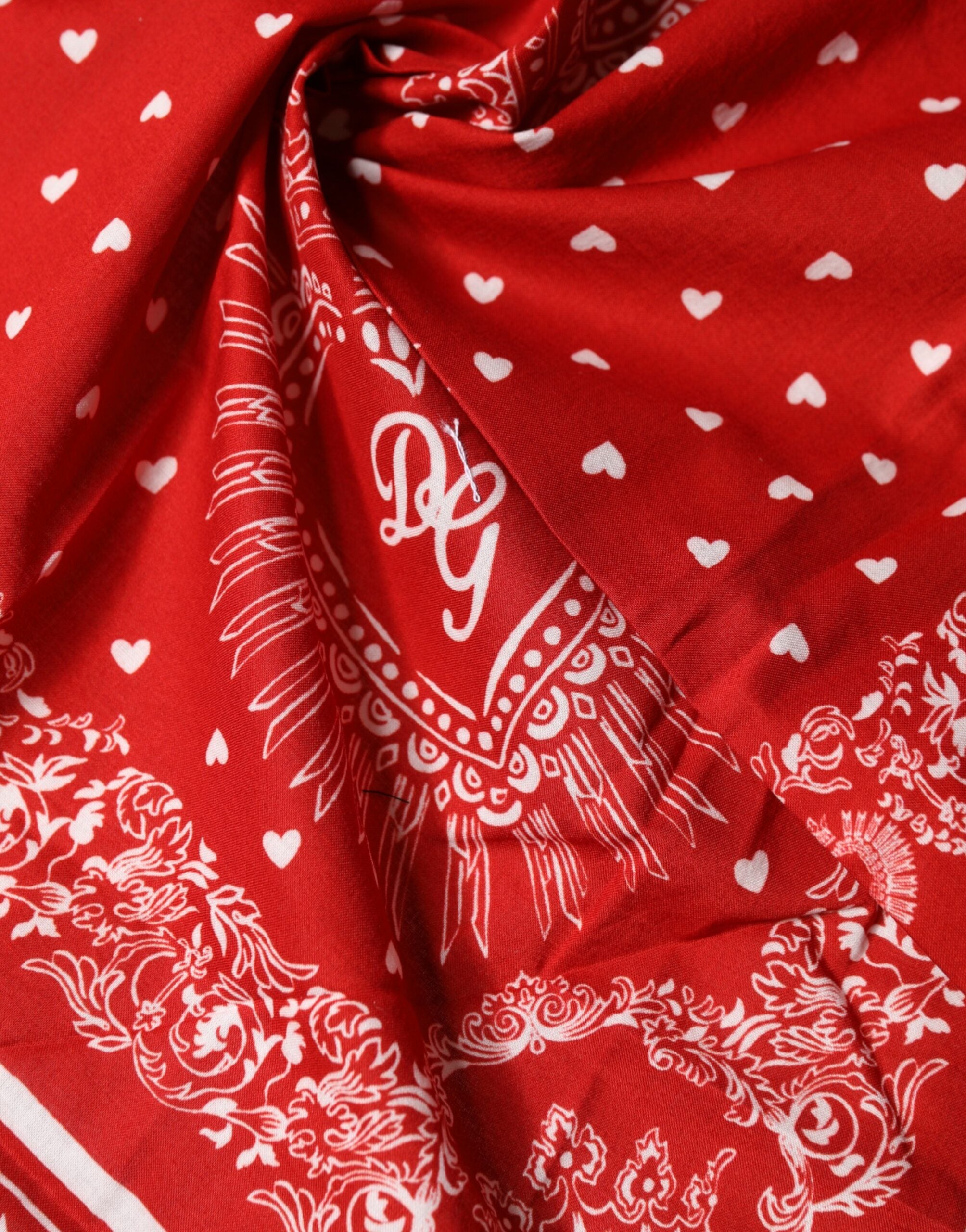 Dolce & Gabbana Red DG Sacred Heart Cotton Foulard 51cm x 49cm Scarf