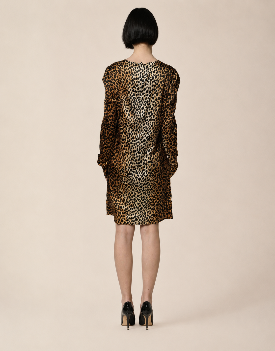 Dolce & Gabbana Brown Ocelot Print Long Sleeve Mini Dress