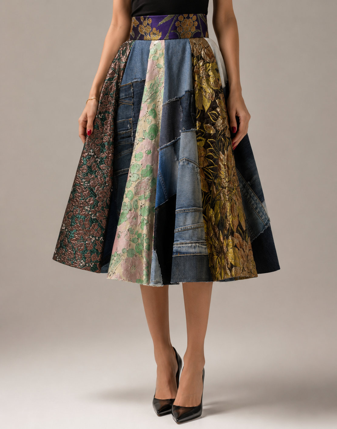 Jupe mi-longue taille haute Dolce & Gabbana multicolore à imprimé patchwork