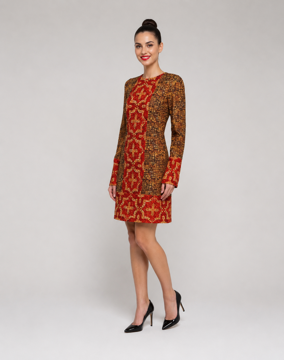 Dolce & Gabbana Multicolor Mosaic Long Sleeves Mini Dress