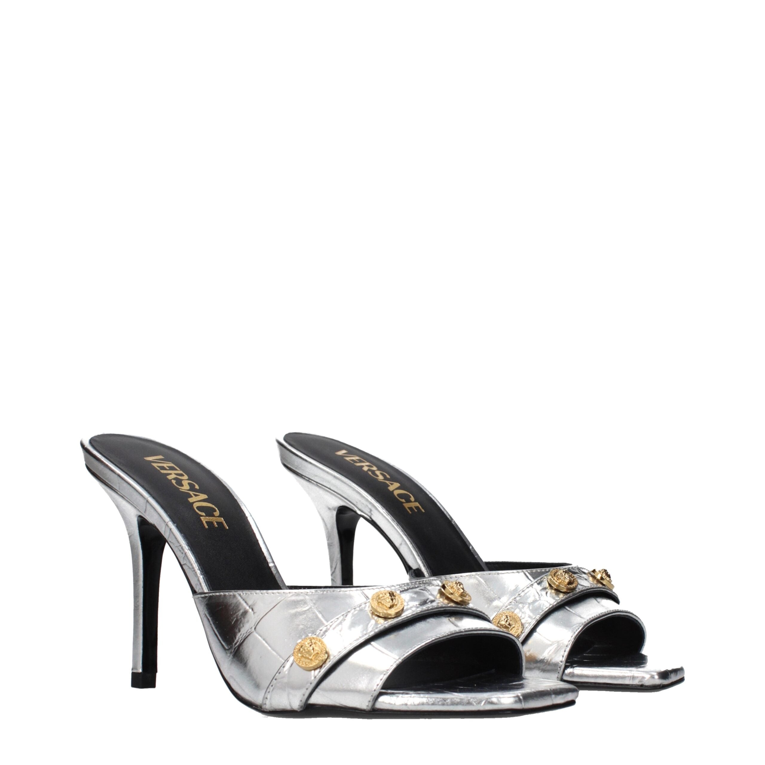 Versace Gray Leather Stiletto Heel Sandals
