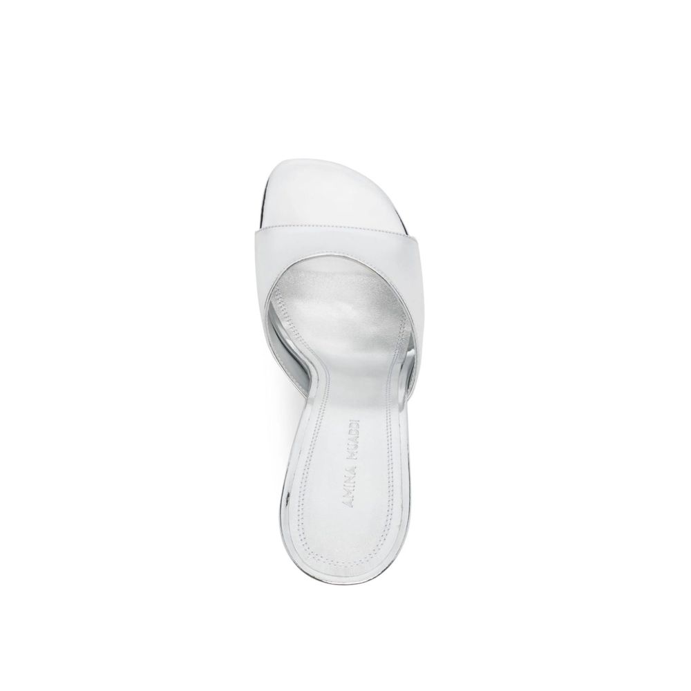 Amina Muaddi Silver Calfskin Mules