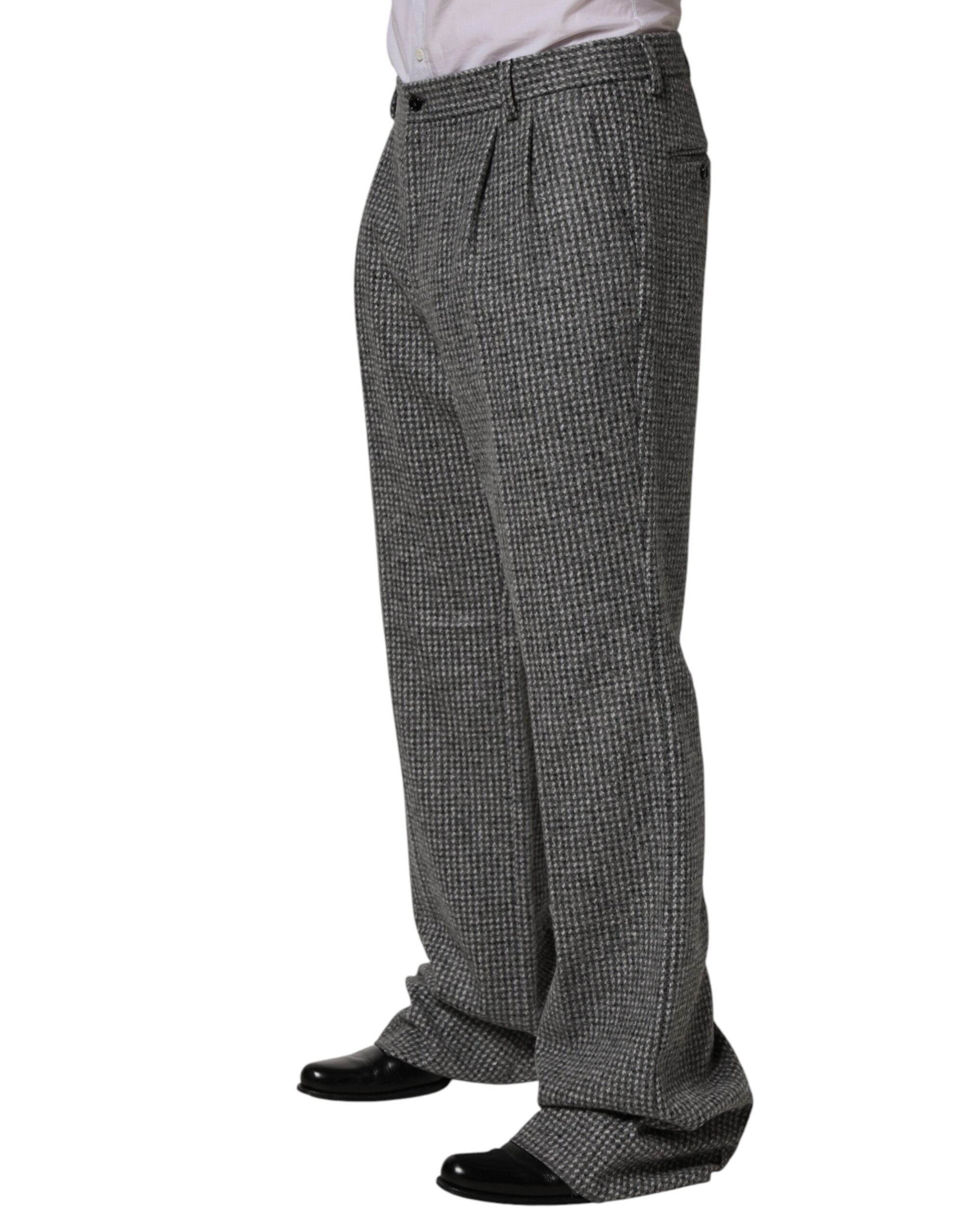 Pantalon habillé droit Dolce & Gabbana gris à carreaux pied-de-poule