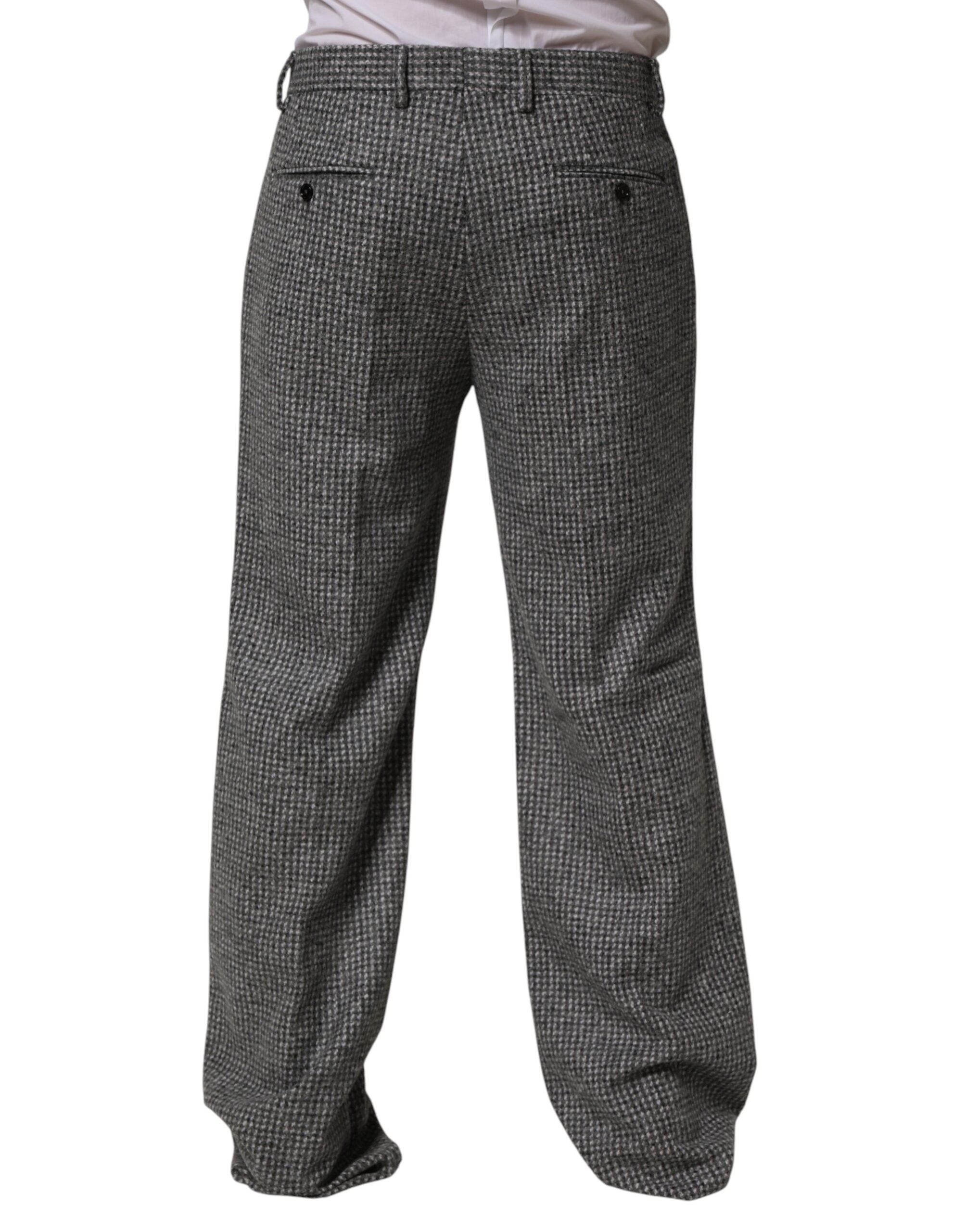 Pantalon habillé droit Dolce & Gabbana gris à carreaux pied-de-poule
