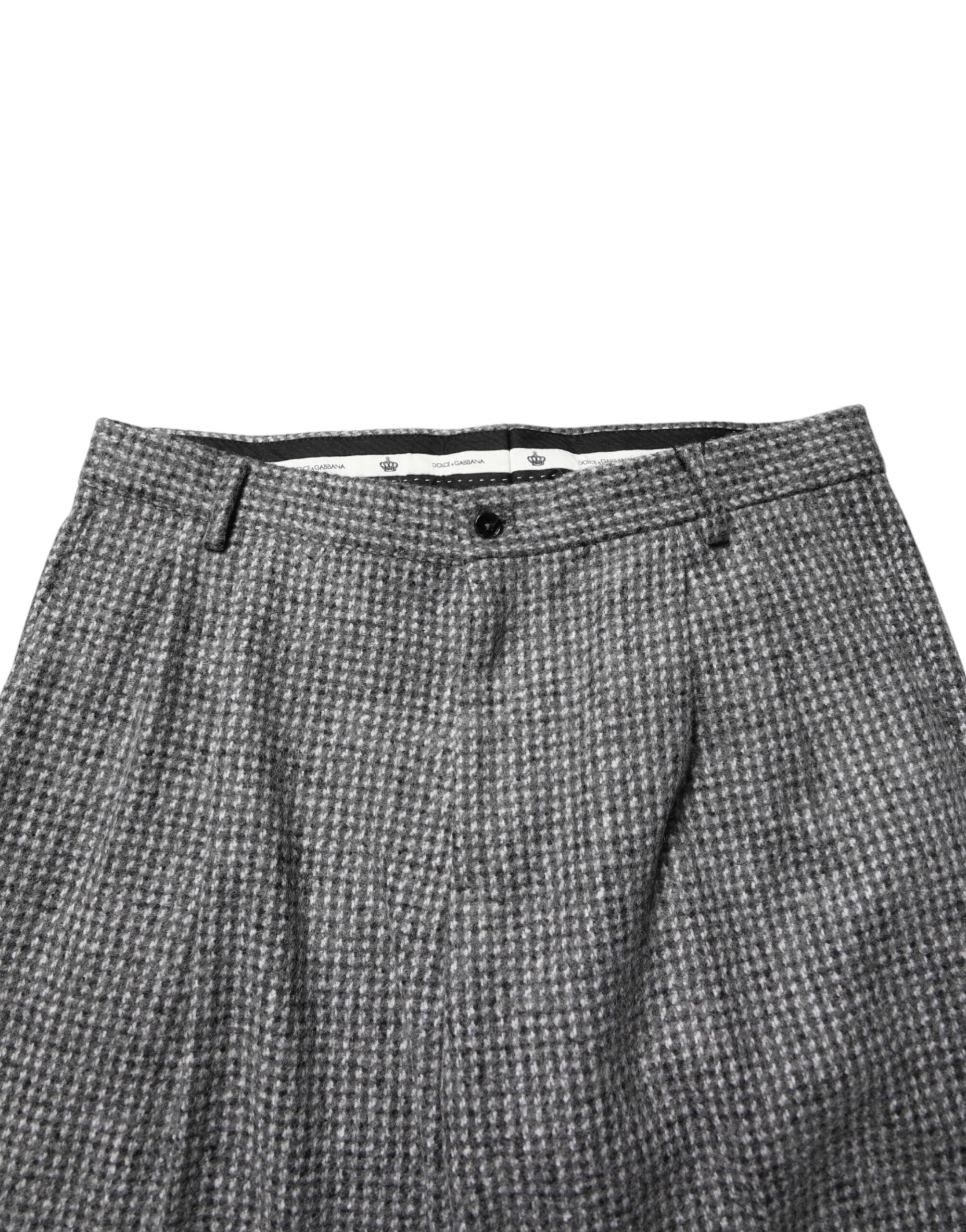 Pantalon habillé droit Dolce & Gabbana gris à carreaux pied-de-poule