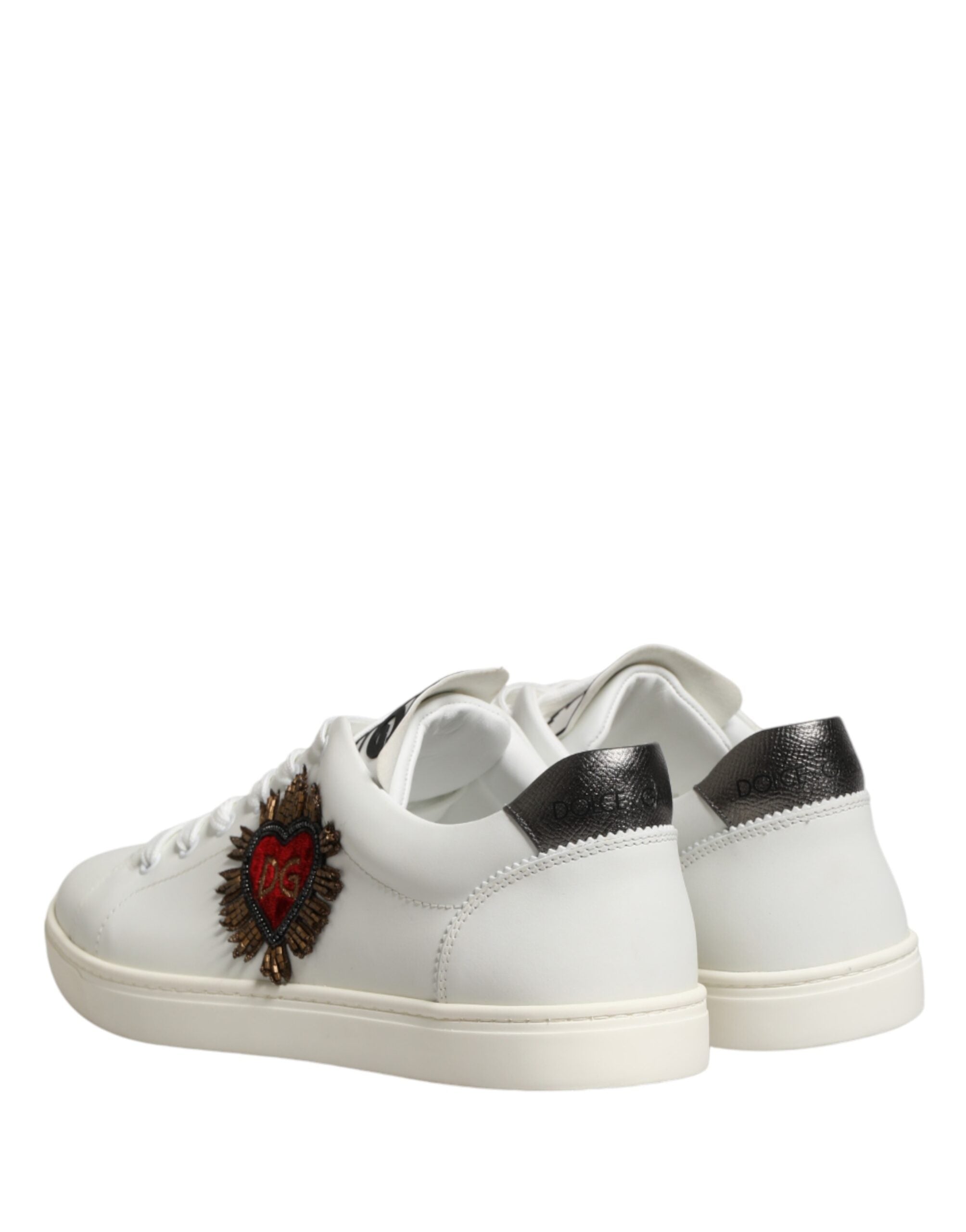 Dolce & Gabbana White Leather Sacred Heart Patch Sneakers Shoes