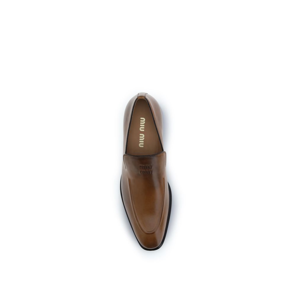 Miu Miu Brown Calf Leather Bos Taurus Slip-On Loafers
