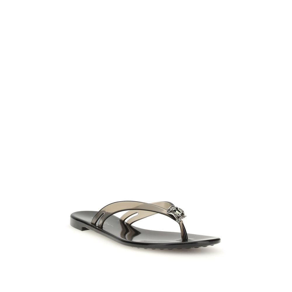 Casadei Black Polyurethane Flat Sandals