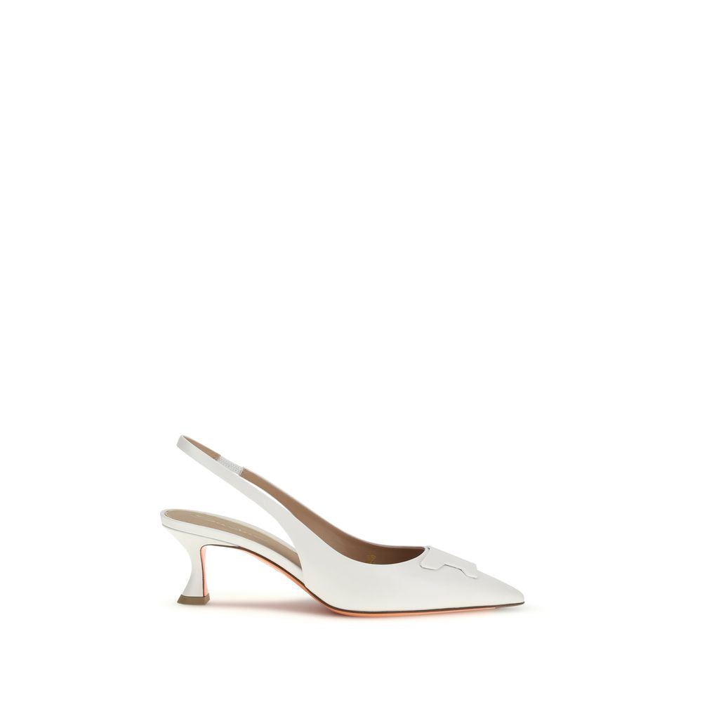 Santoni White Calf Leather Bos Taurus Mid Heel Pumps