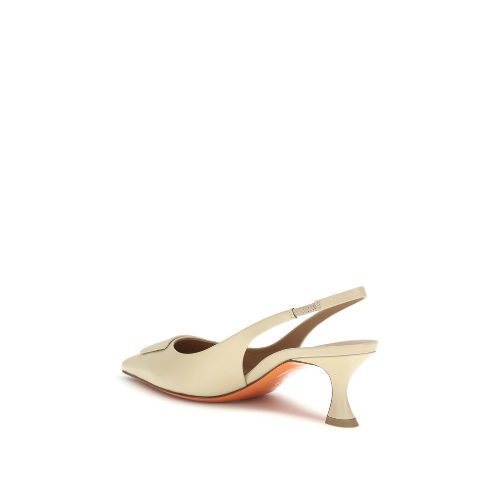 Santoni Escarpins Mi-Talons en Cuir de Veau Beige