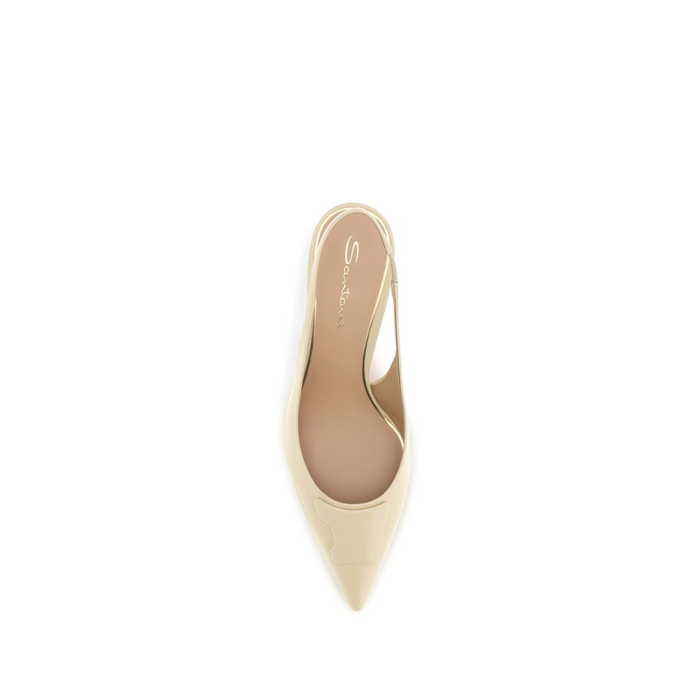 Santoni Escarpins Mi-Talons en Cuir de Veau Beige