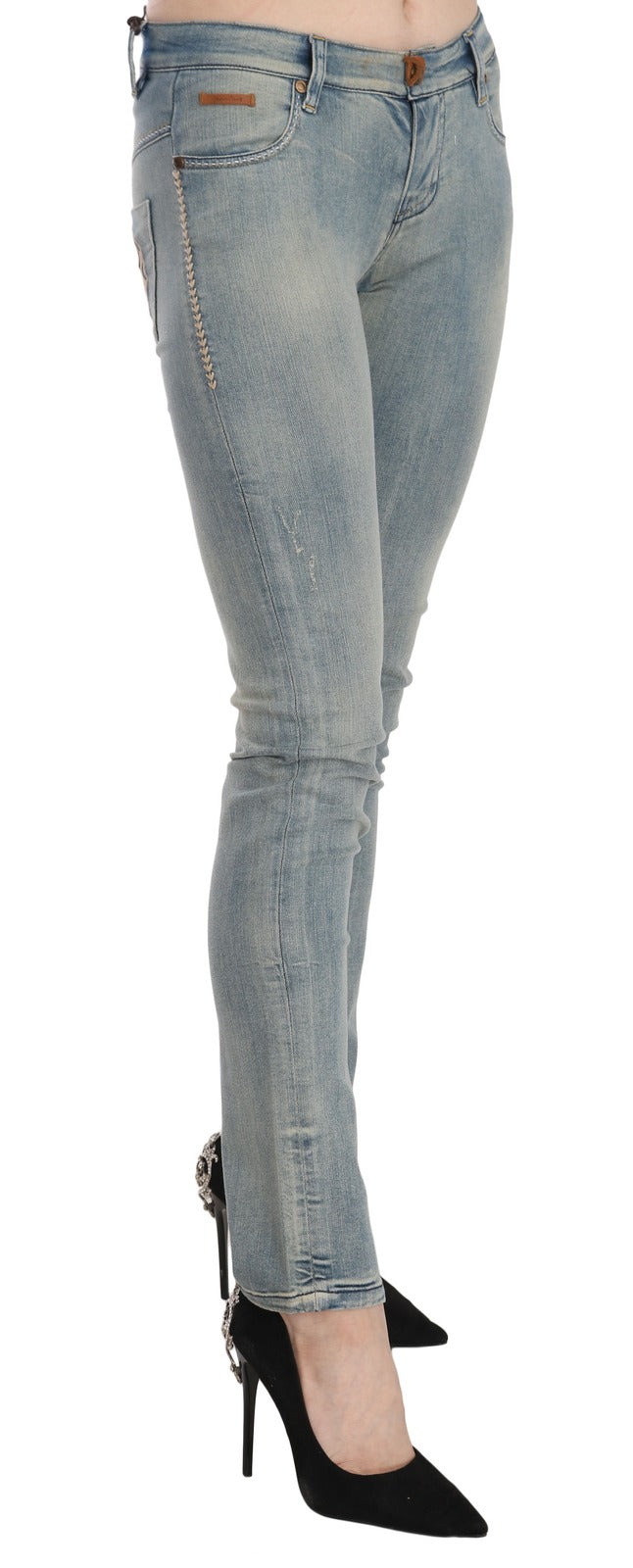 PLEIN SUD Jean skinny en denim délavé bleu clair taille mi-haute
