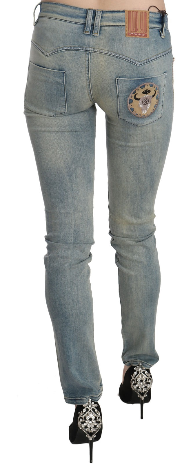 PLEIN SUD Jean skinny en denim délavé bleu clair taille mi-haute