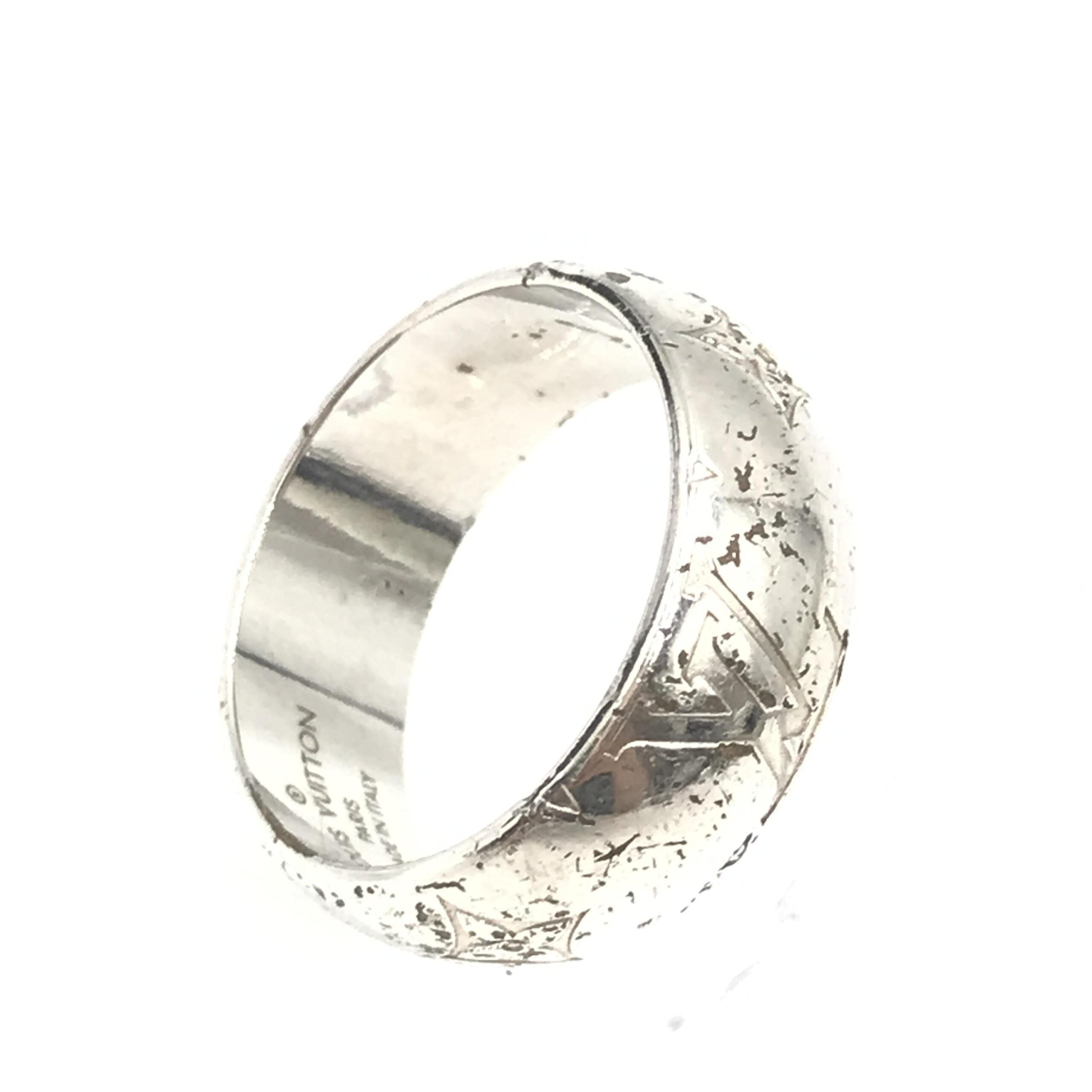 Louis Vuitton Silver-Tone Monogram Band Ring
