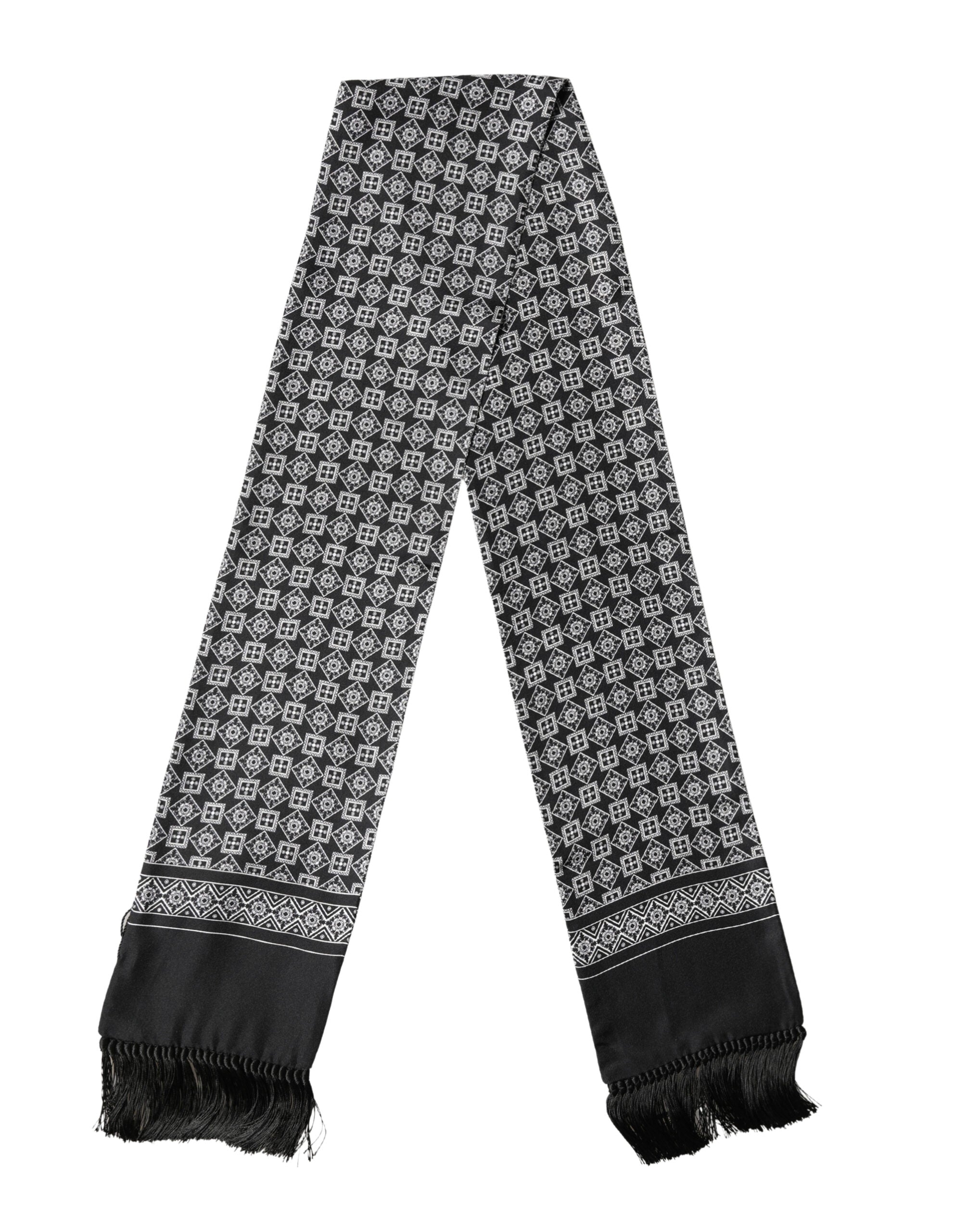 Dolce & Gabbana Black White Silk Geometric Neck Wrap 142cm X 15cm Scarf