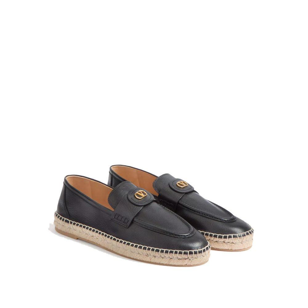 Valentino Garavani Black Leather Espadrilles
