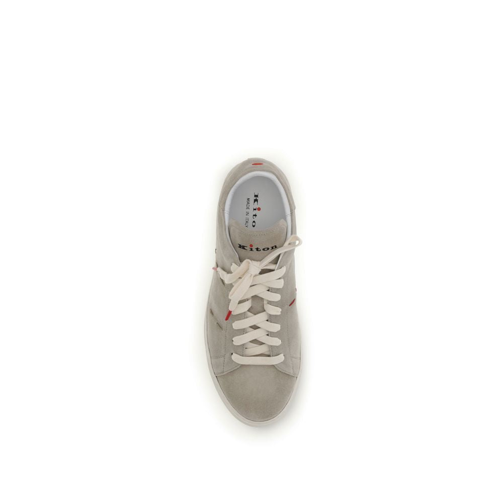 Kiton Beige Calf Leather Bos Taurus Low Top Sneakers