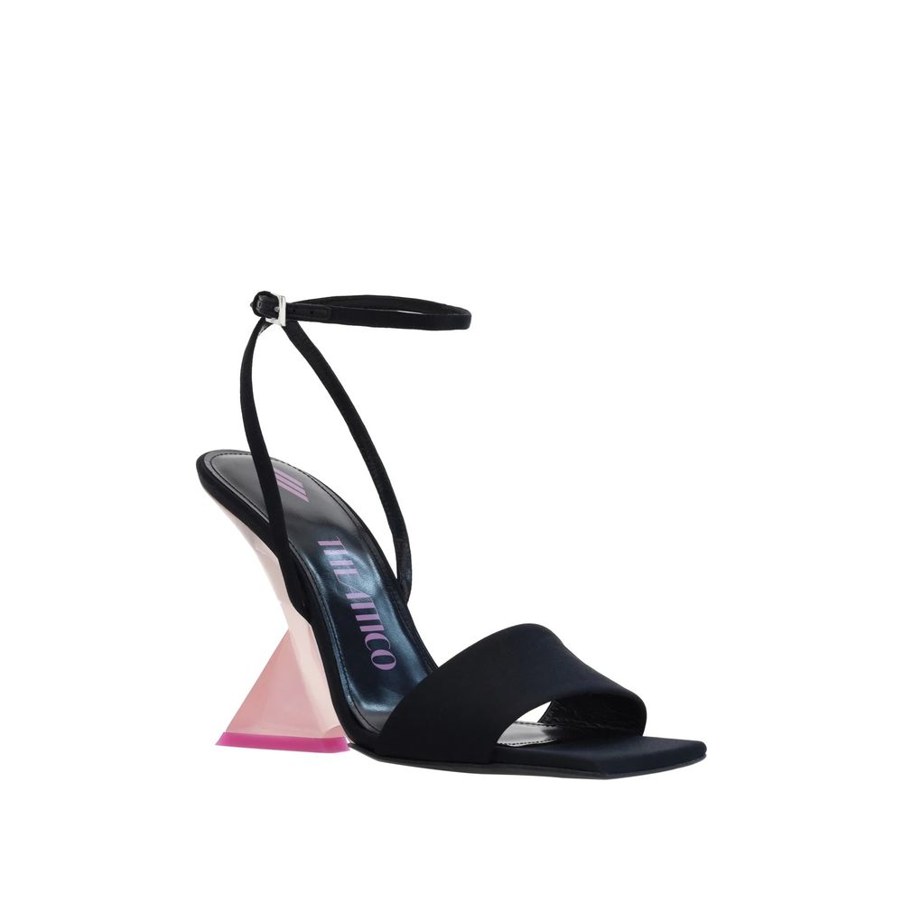 The Attico Black Leather Platform Sandals