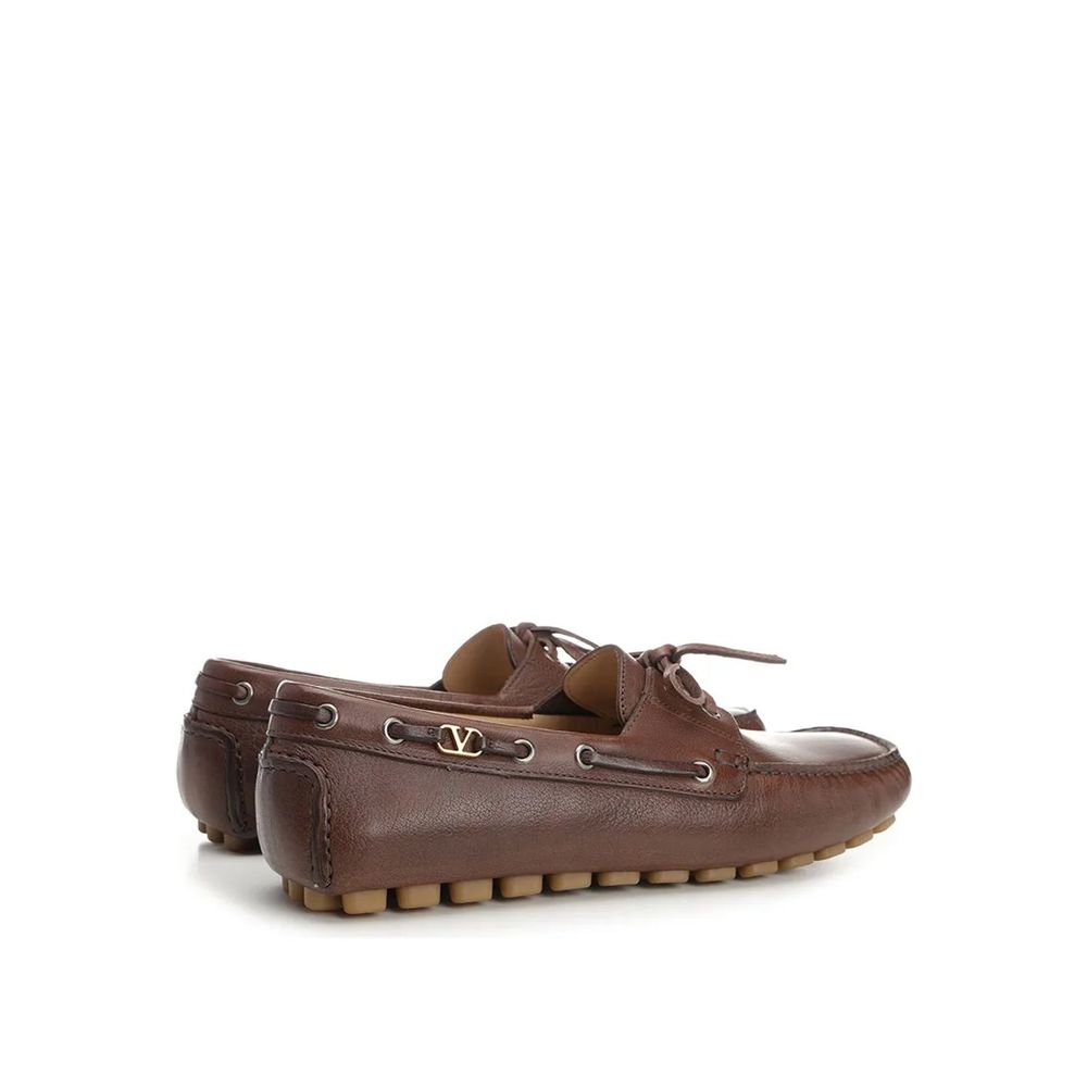 Valentino Garavani Brown Leather Slip-On Loafers