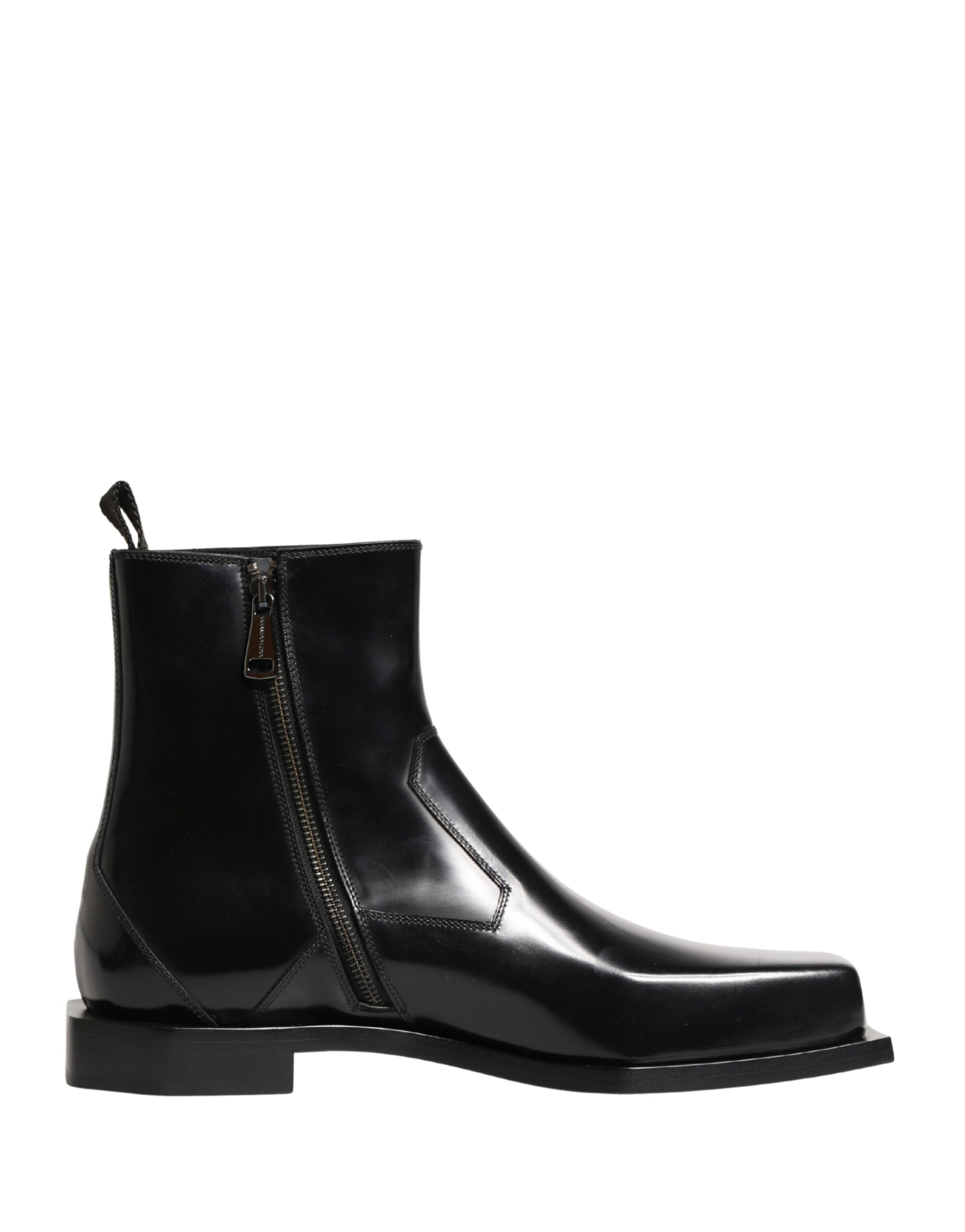Dolce & Gabbana Black Leather Zip Closure Ankle Boots Shoes