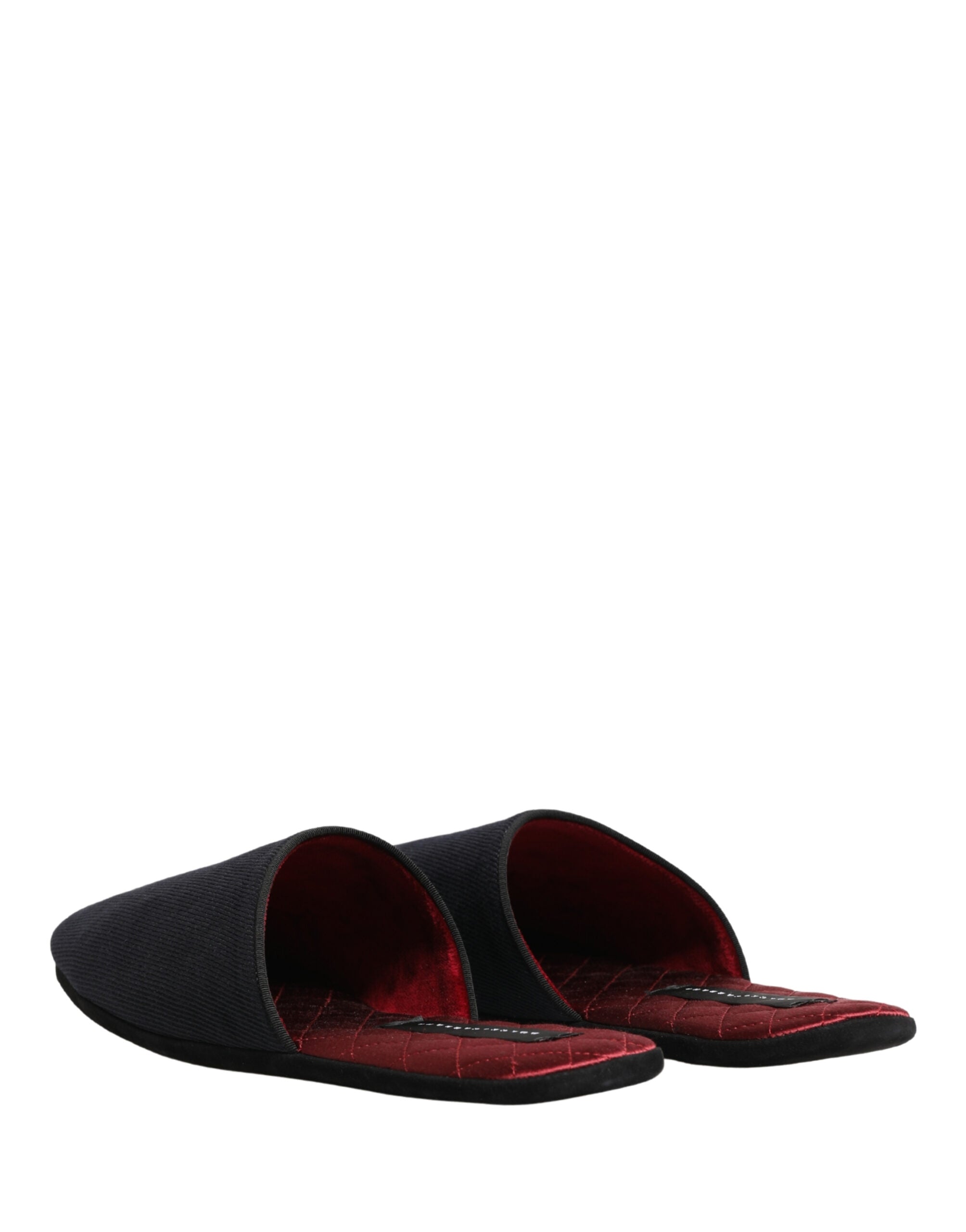 Dolce & Gabbana Dark Navy Wool Cotton Red Chevron Slippers Shoes