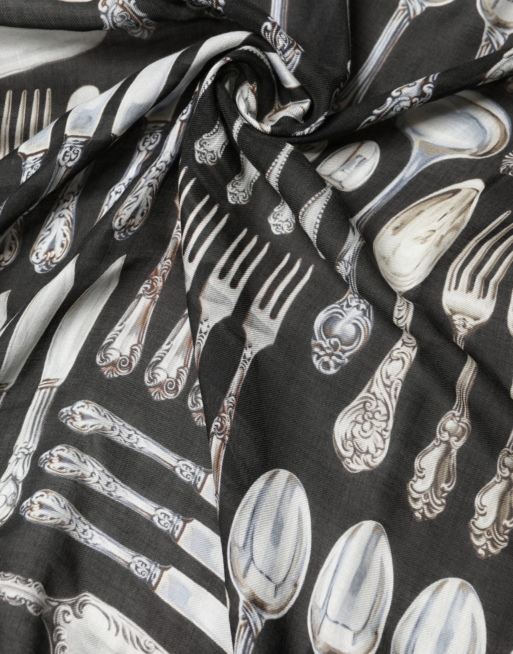 Dolce & Gabbana Multicolor Cutlery Floral Wrap Shawl 135cm x 132cm Scarf