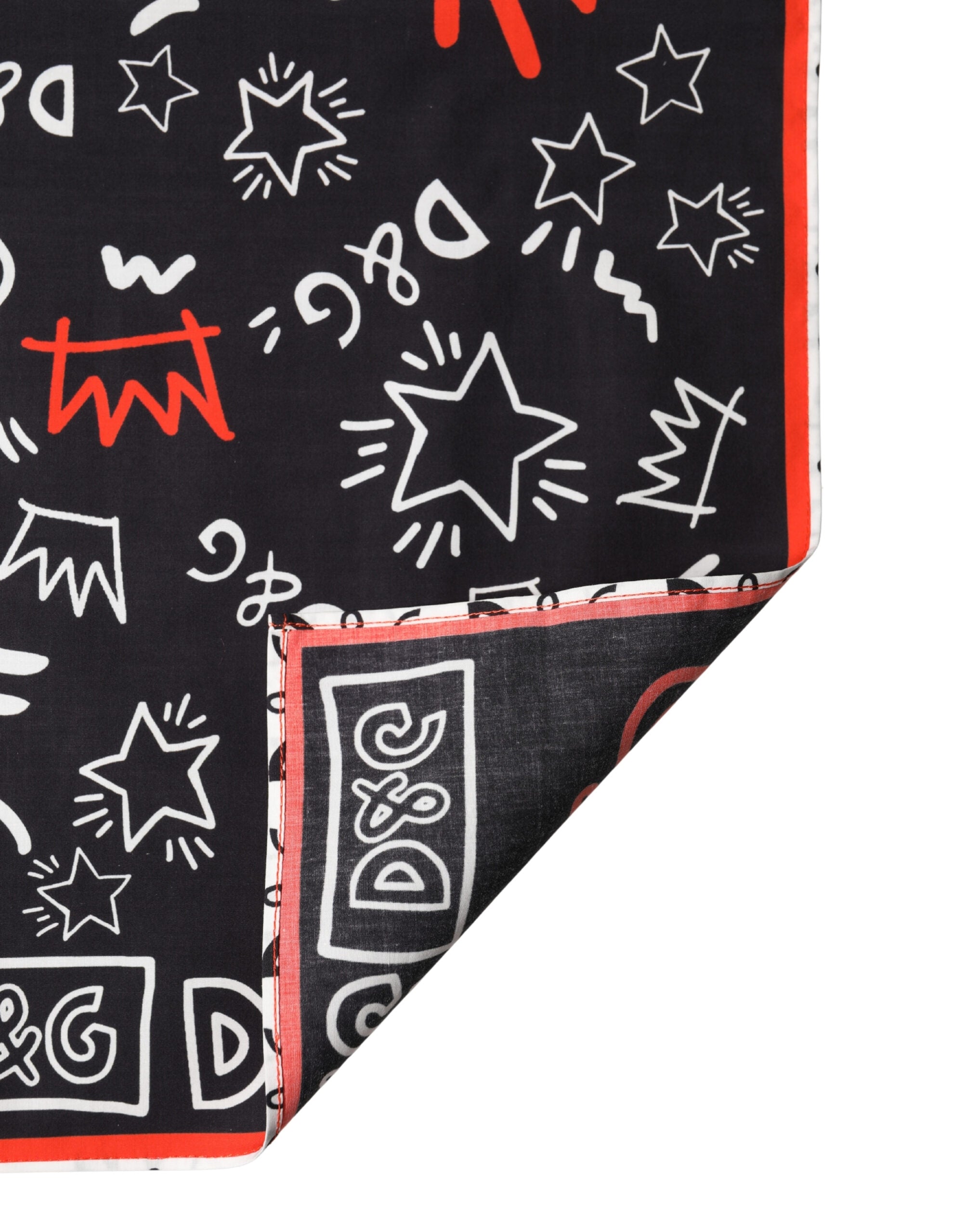 Écharpe Foulard Dolce & Gabbana Coton Noir Blanc Rouge DG Couronne 47cm x 46cm