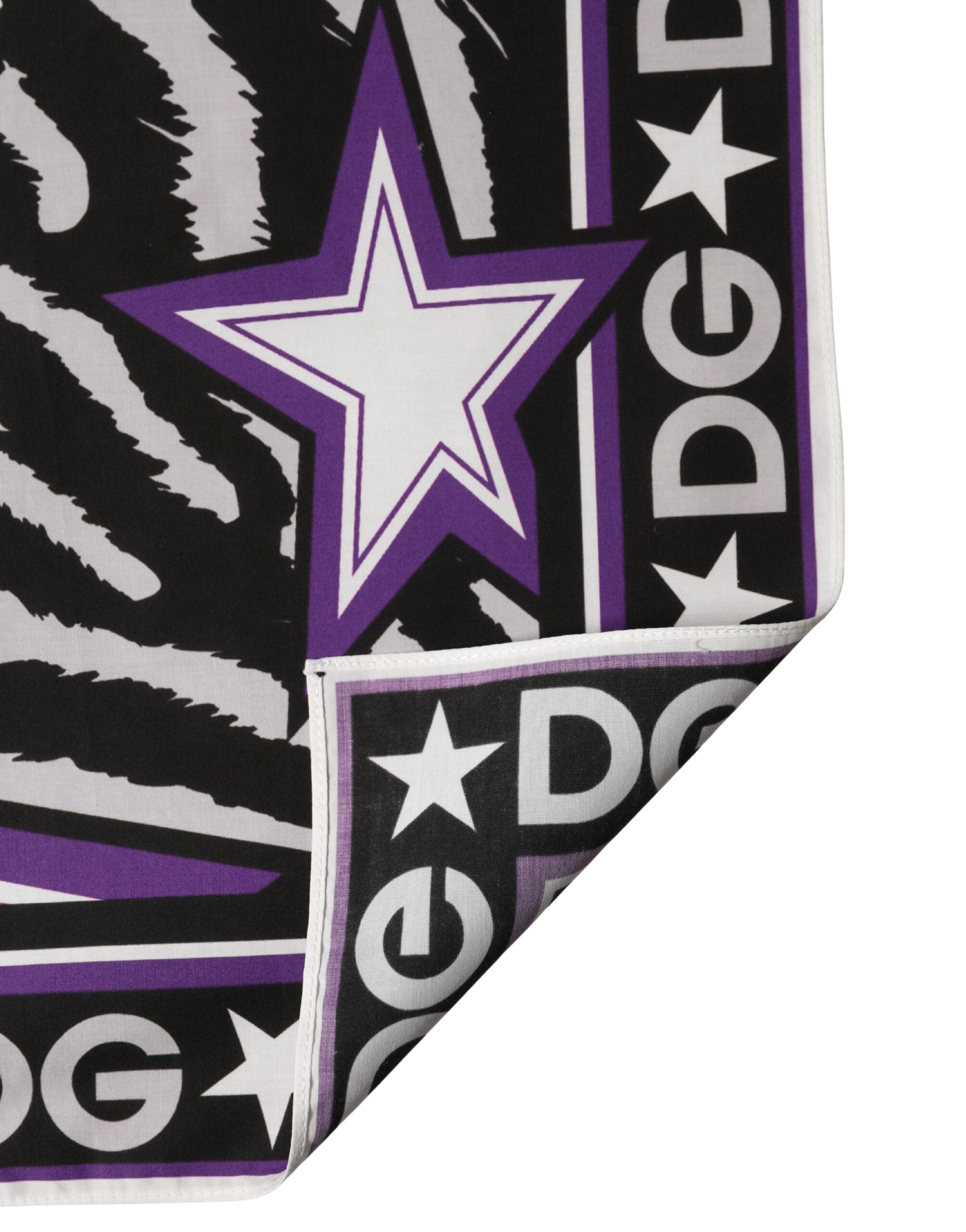 Dolce & Gabbana Black Purple DG King Cotton Foulard 51cm x 49.5cm Scarf