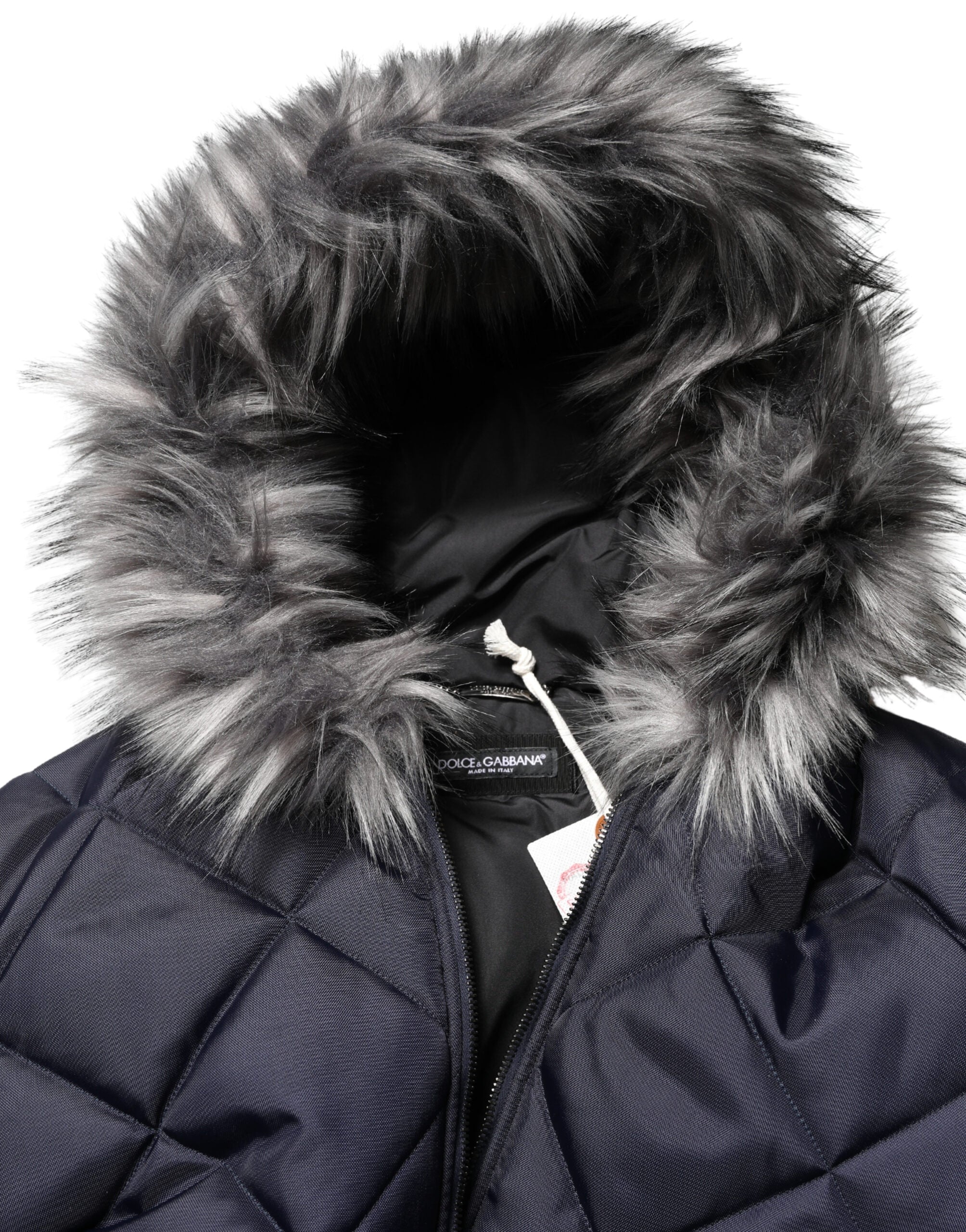 Blouson à capuche matelassé en fourrure ciselée noire Dolce & Gabbana