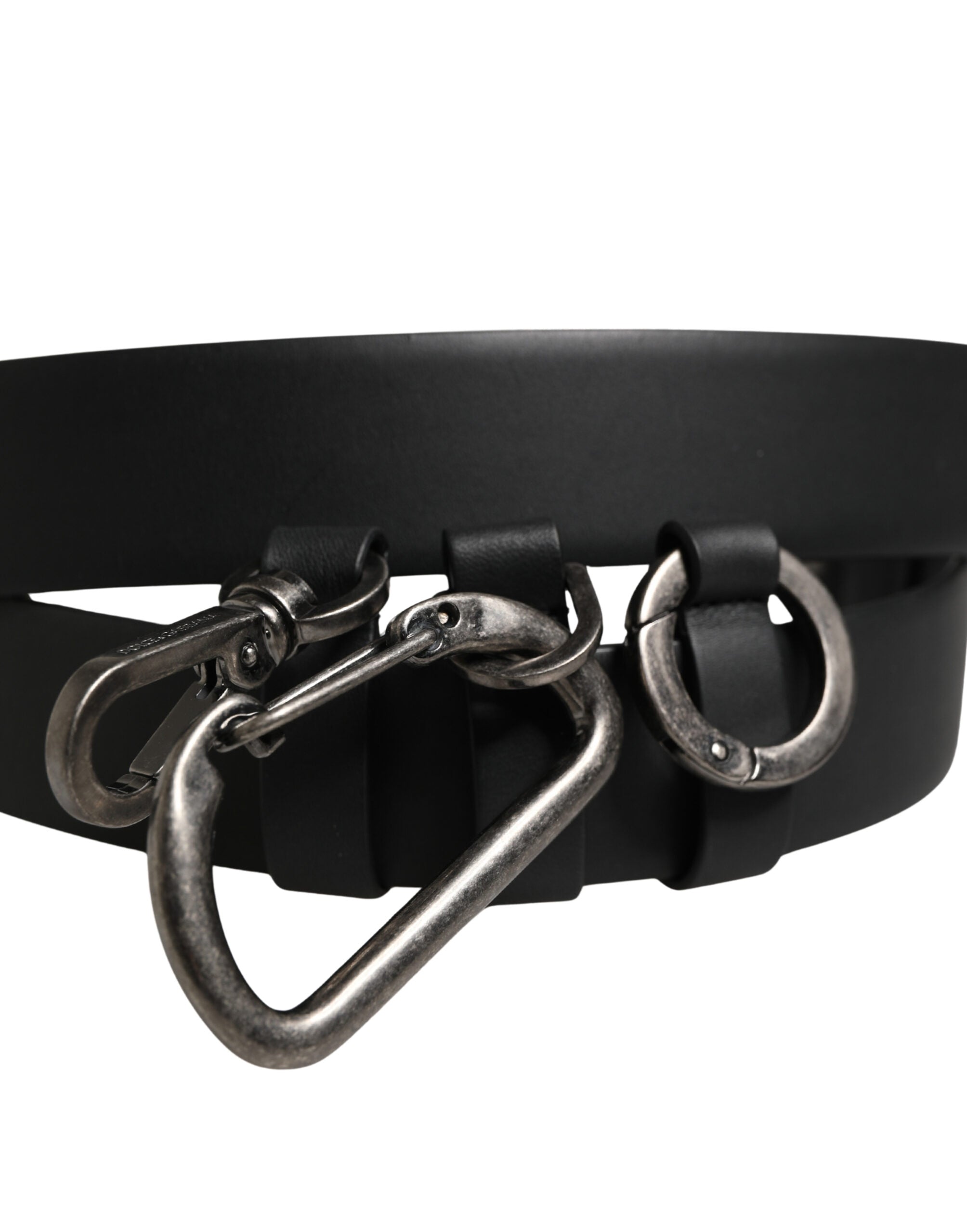 Ceinture Dolce & Gabbana en Cuir de Veau Noir avec Boucle en Métal Argenté