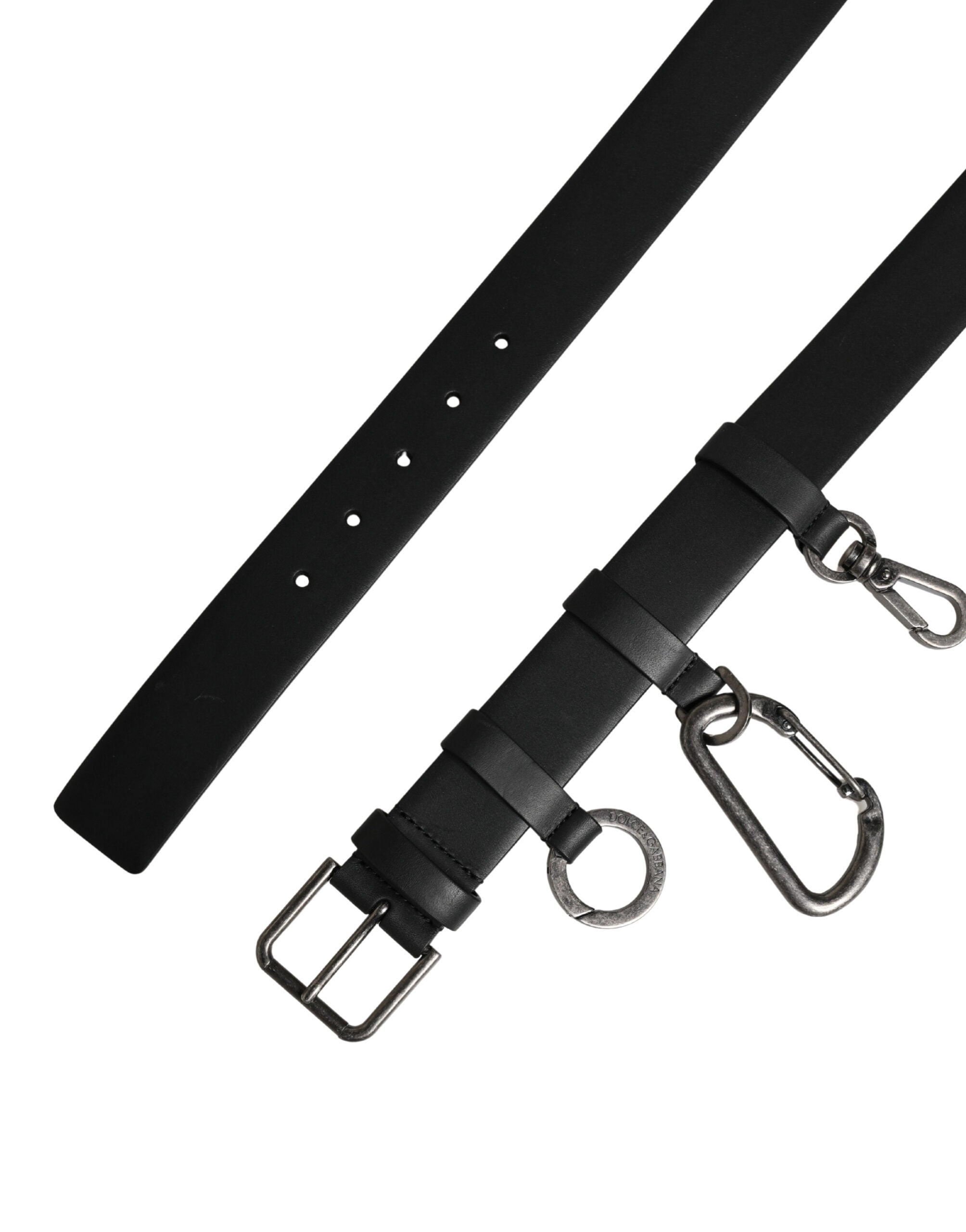 Ceinture Dolce & Gabbana en Cuir de Veau Noir avec Boucle en Métal Argenté