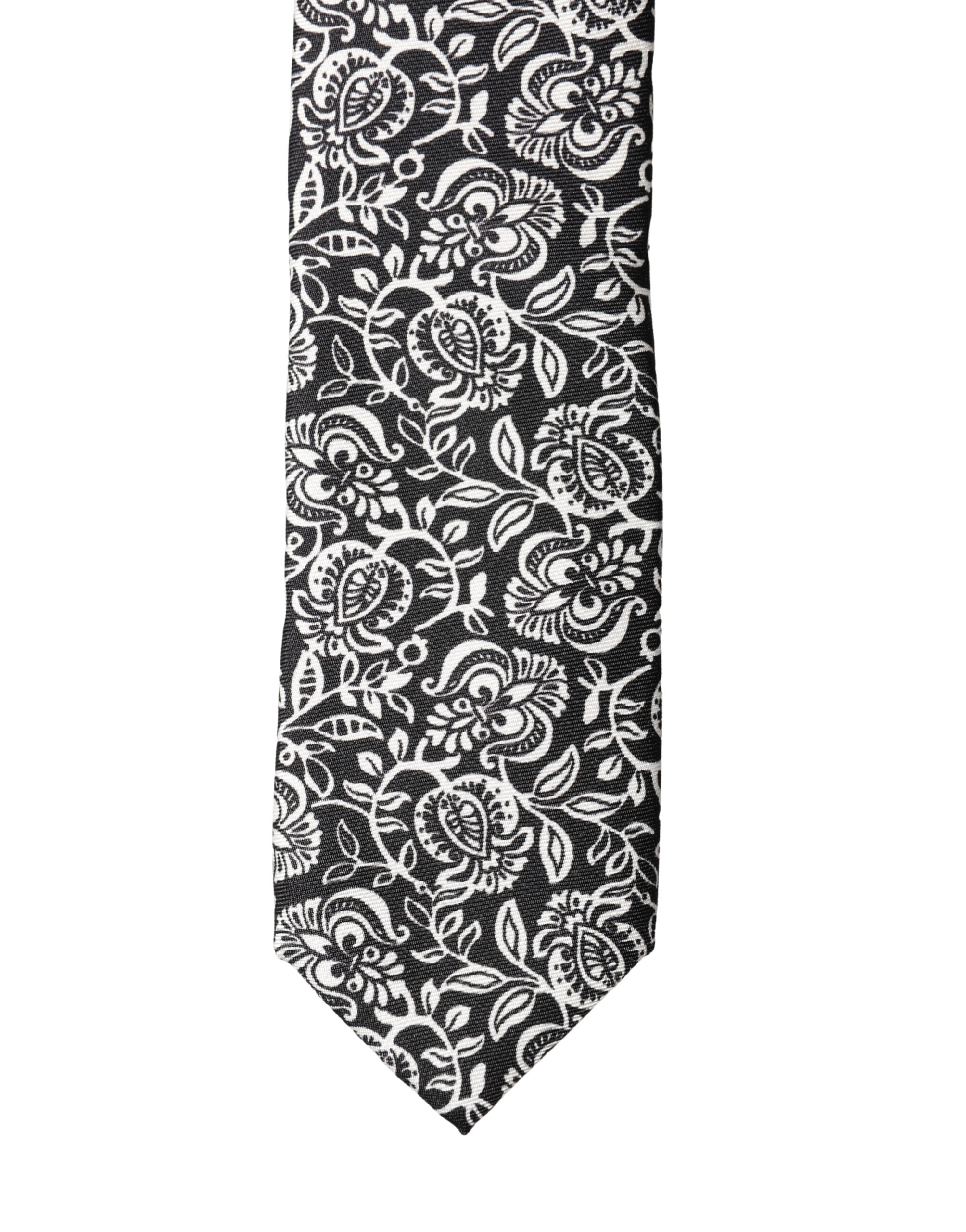 Cravate réglable en soie Dolce & Gabbana motif floral noir et blanc