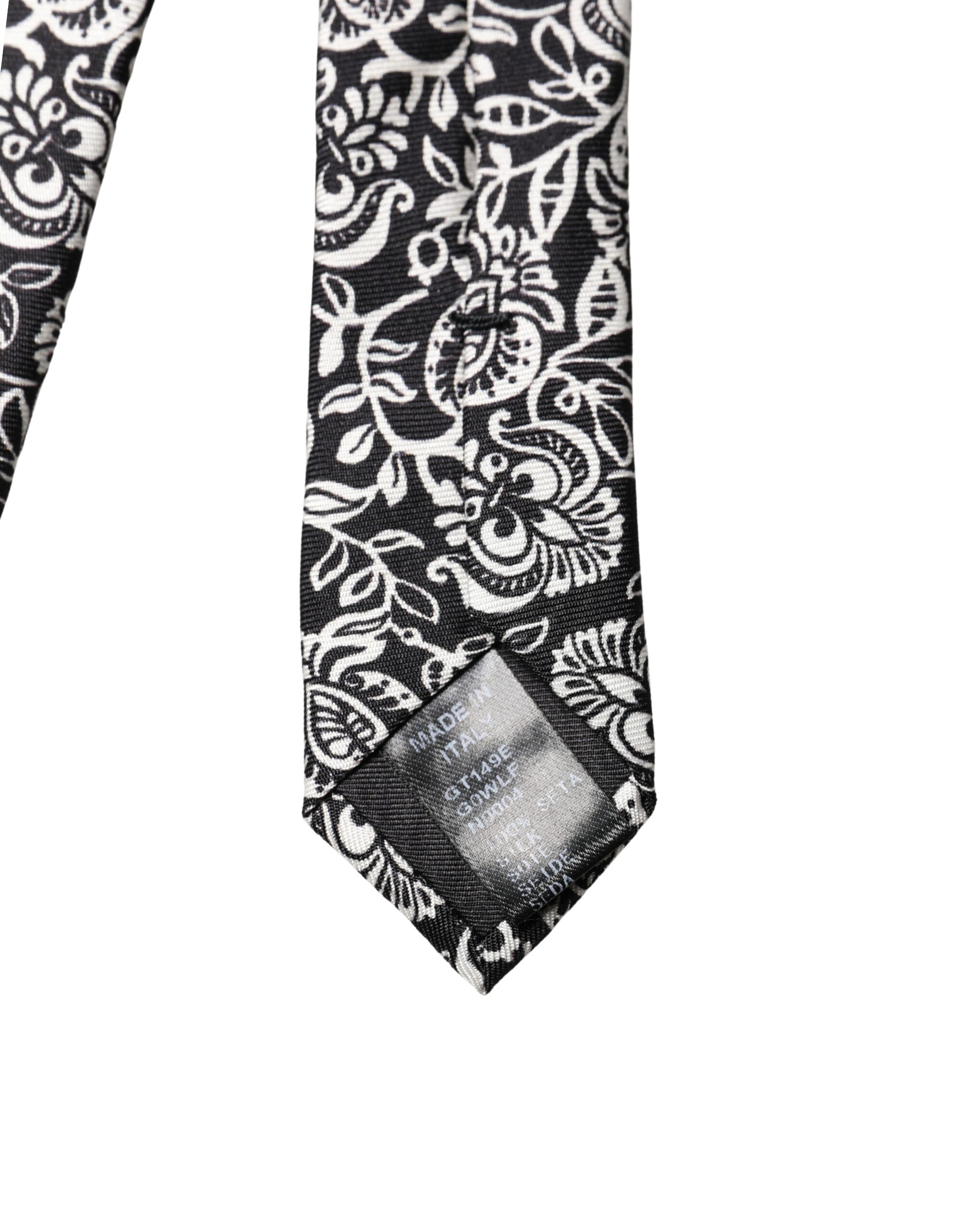 Cravate réglable en soie Dolce & Gabbana motif floral noir et blanc