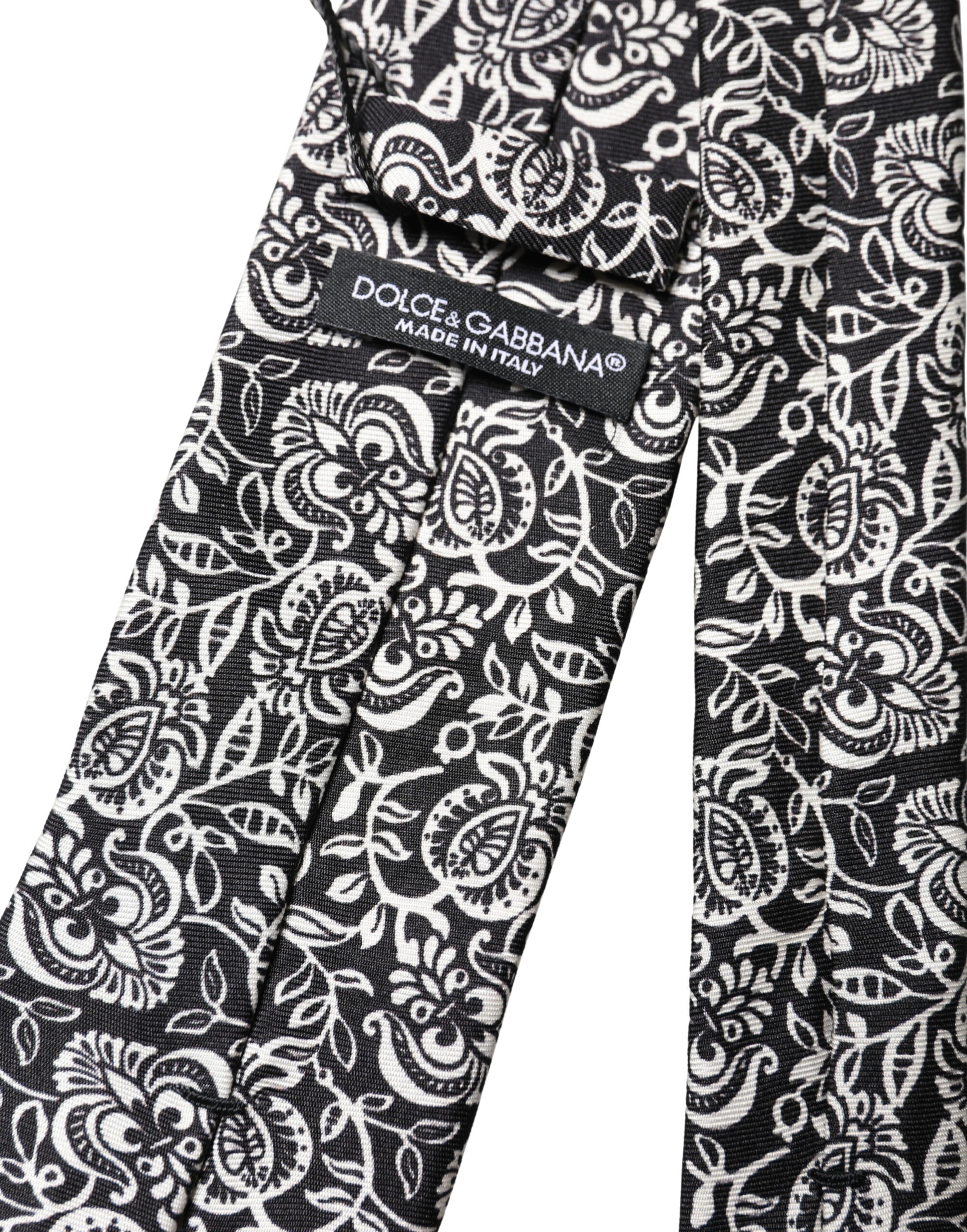 Cravate réglable en soie Dolce & Gabbana motif floral noir et blanc