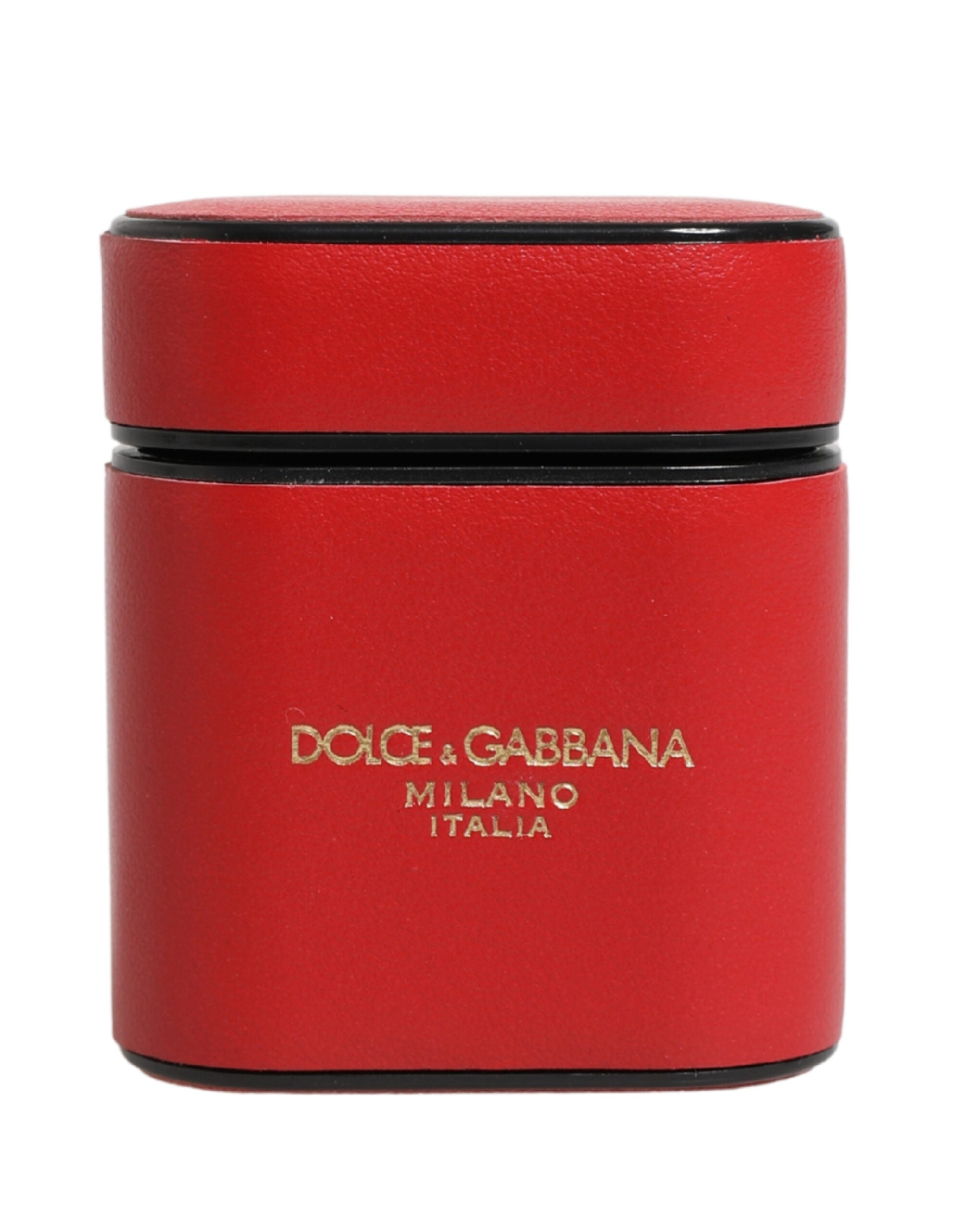 Dolce & Gabbana Red Calf Leather Logo Print Flip Holder Airpods Case