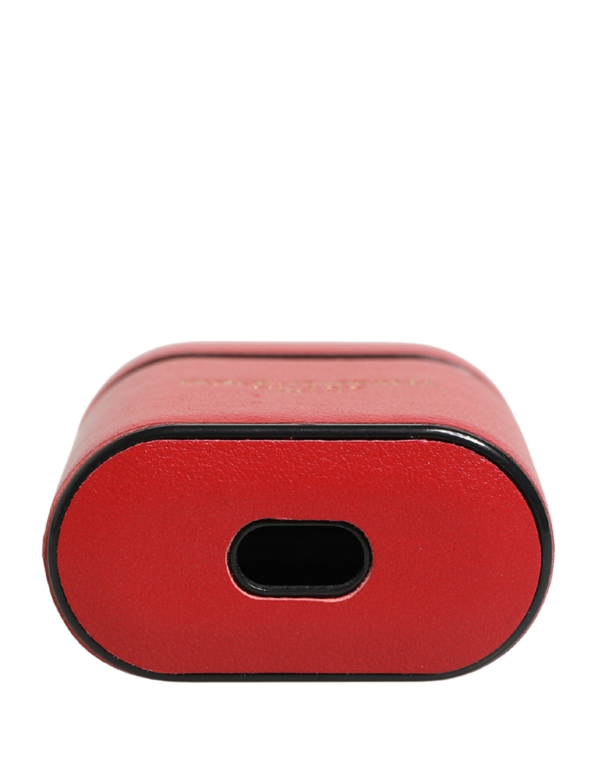 Dolce & Gabbana Red Calf Leather Logo Print Flip Holder Airpods Case