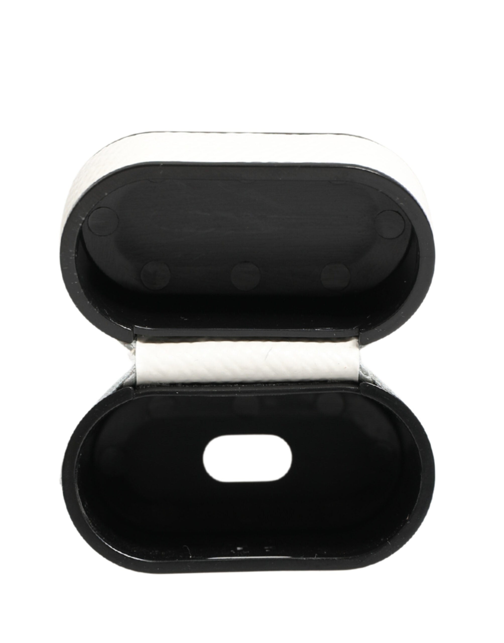 Dolce & Gabbana White Calf Leather Logo Flip Holder Strap Airpods Case