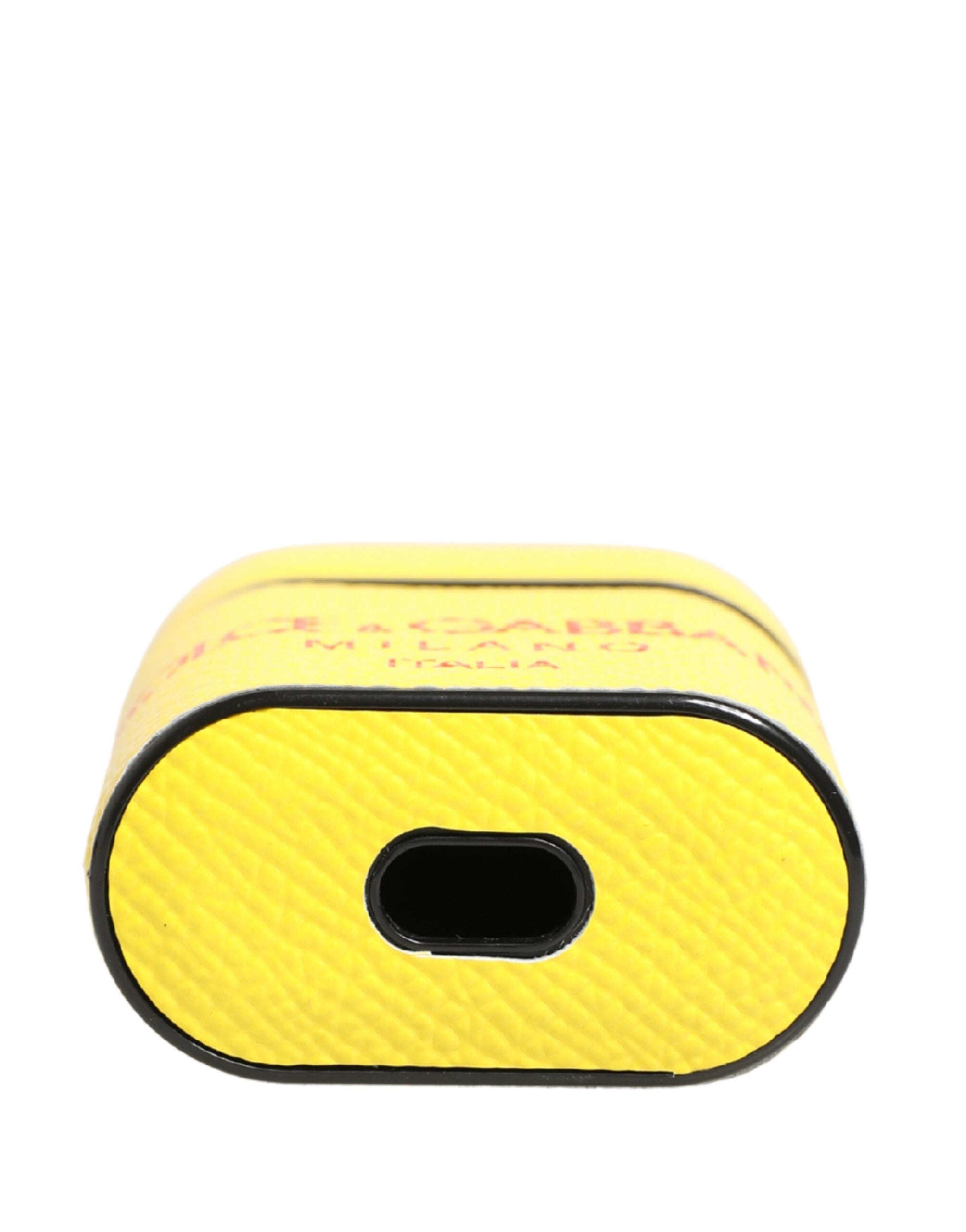 Dolce & Gabbana Yellow Calf Leather Logo Flip Holder Strap Airpods Case