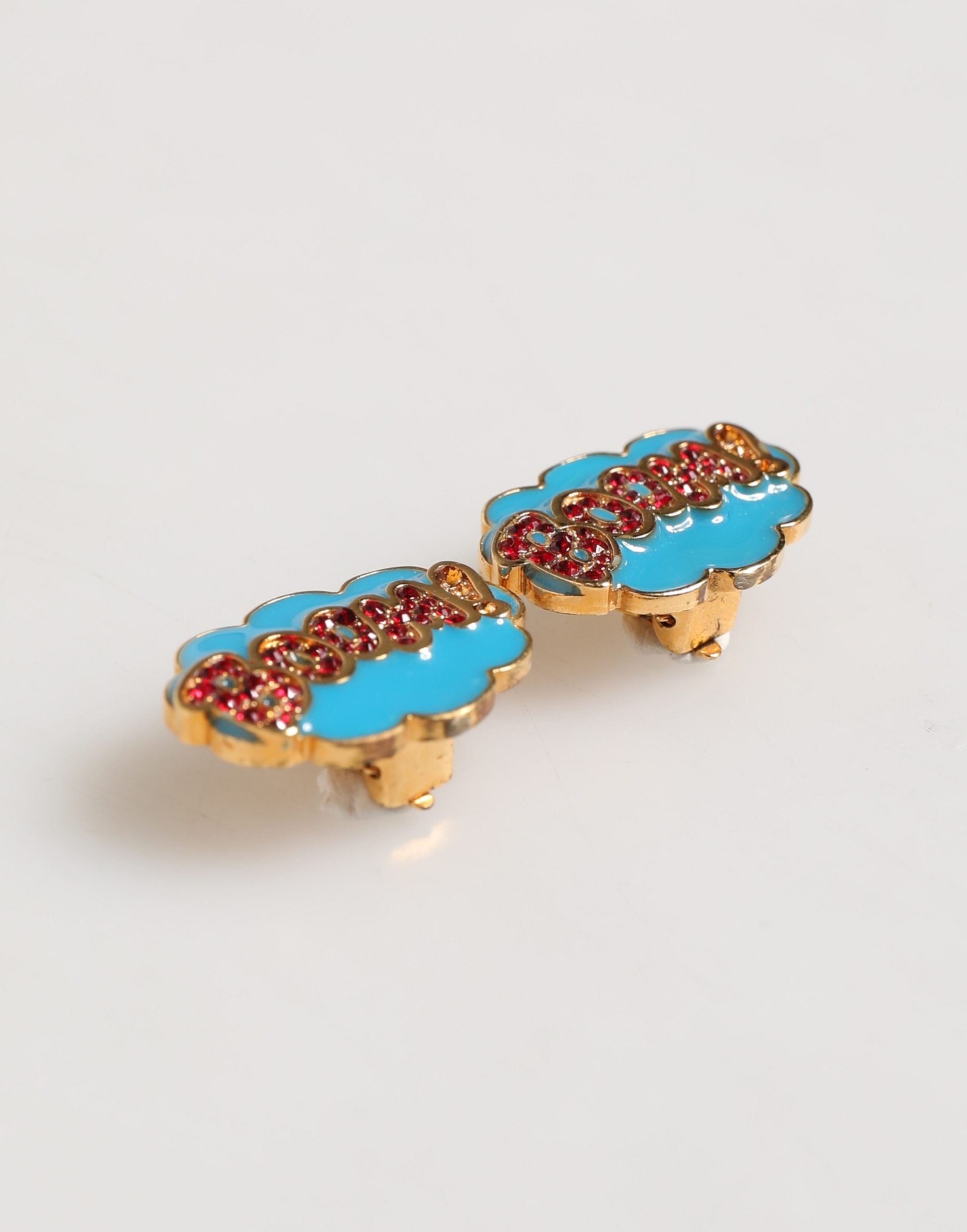 Dolce & Gabbana Goldfarbene BOOM Cartoon Ohrclips für Damen mit Kristallen