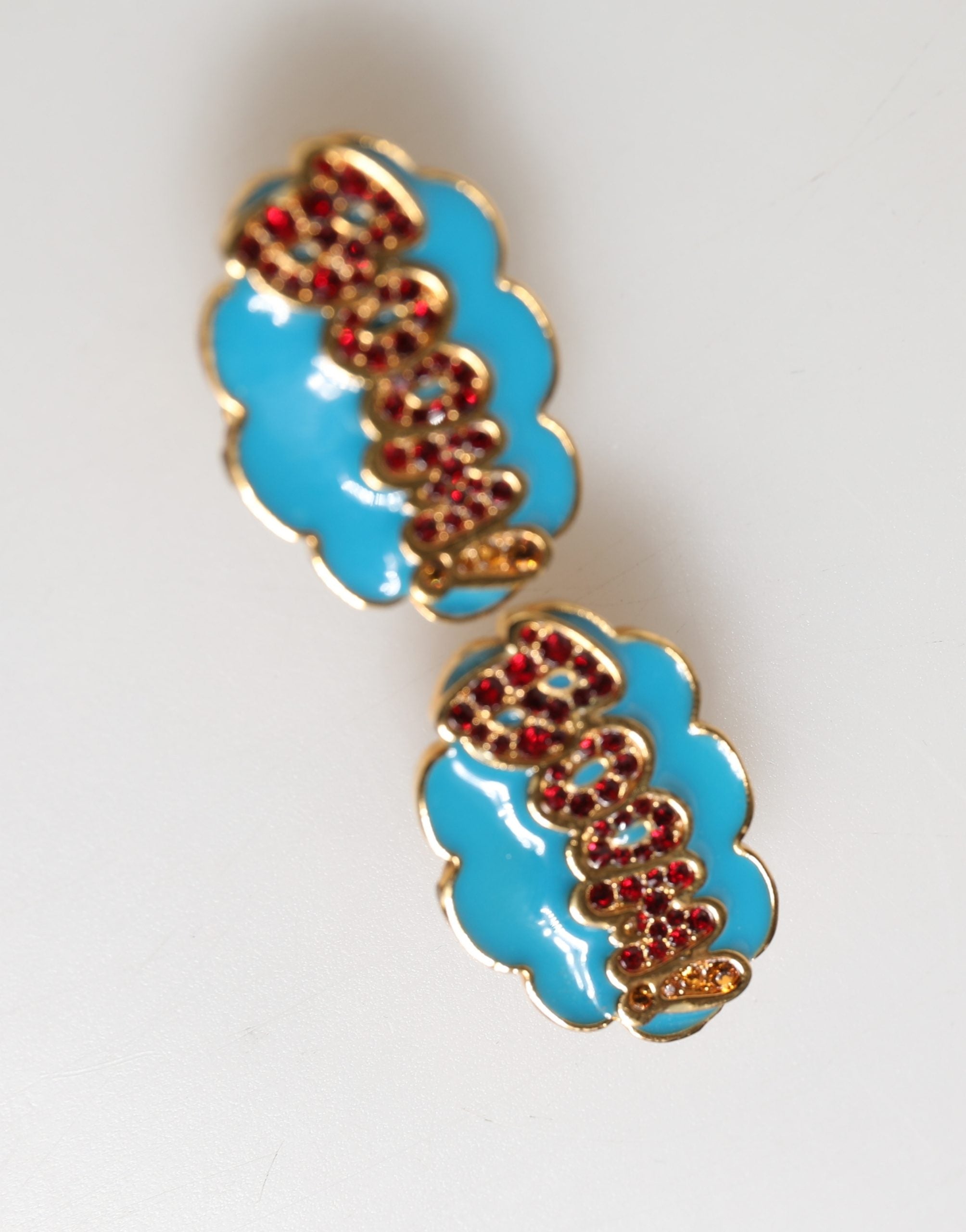 Dolce & Gabbana Goldfarbene BOOM Cartoon Ohrclips für Damen mit Kristallen